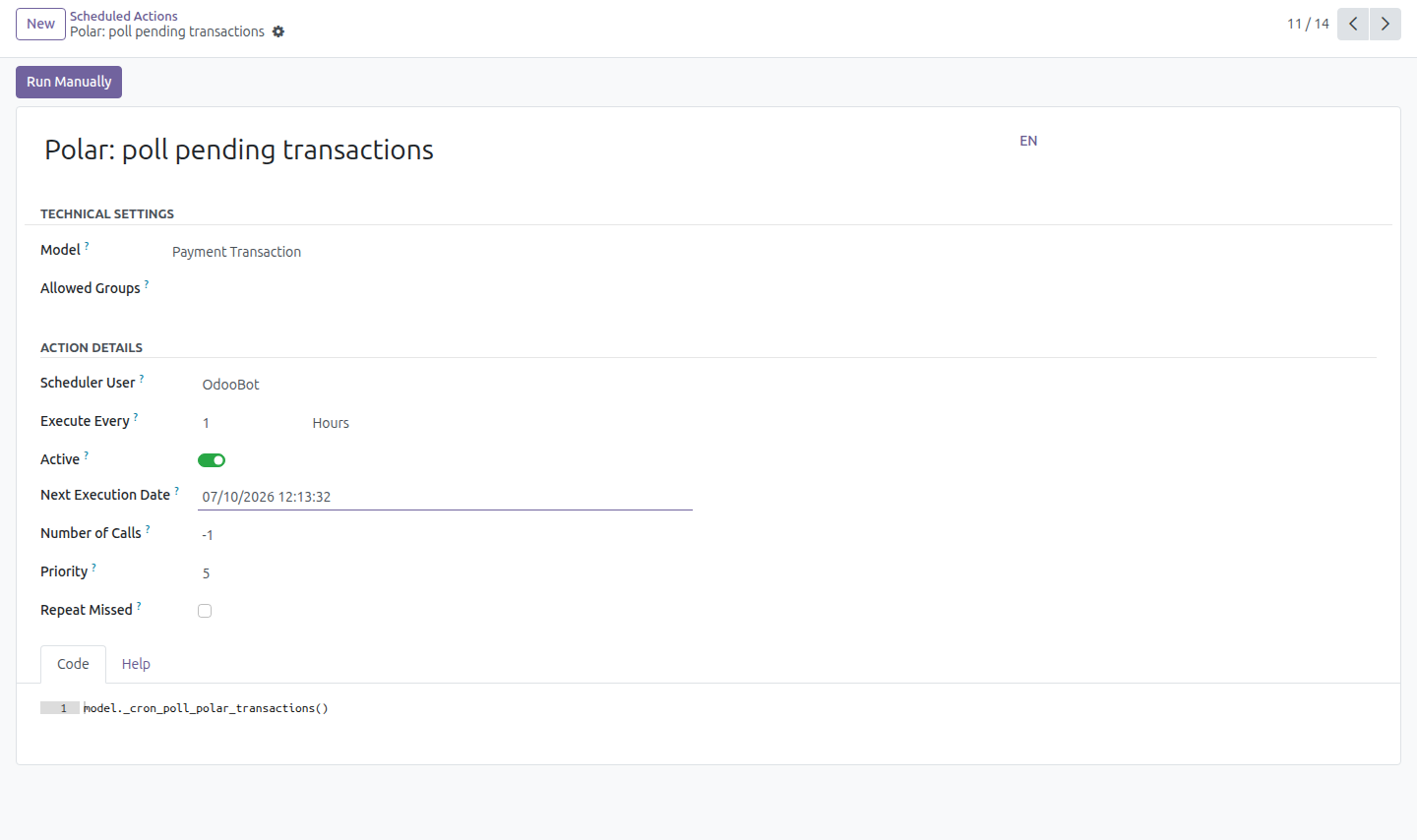 Hourly scheduled action polling pending Polar transactions