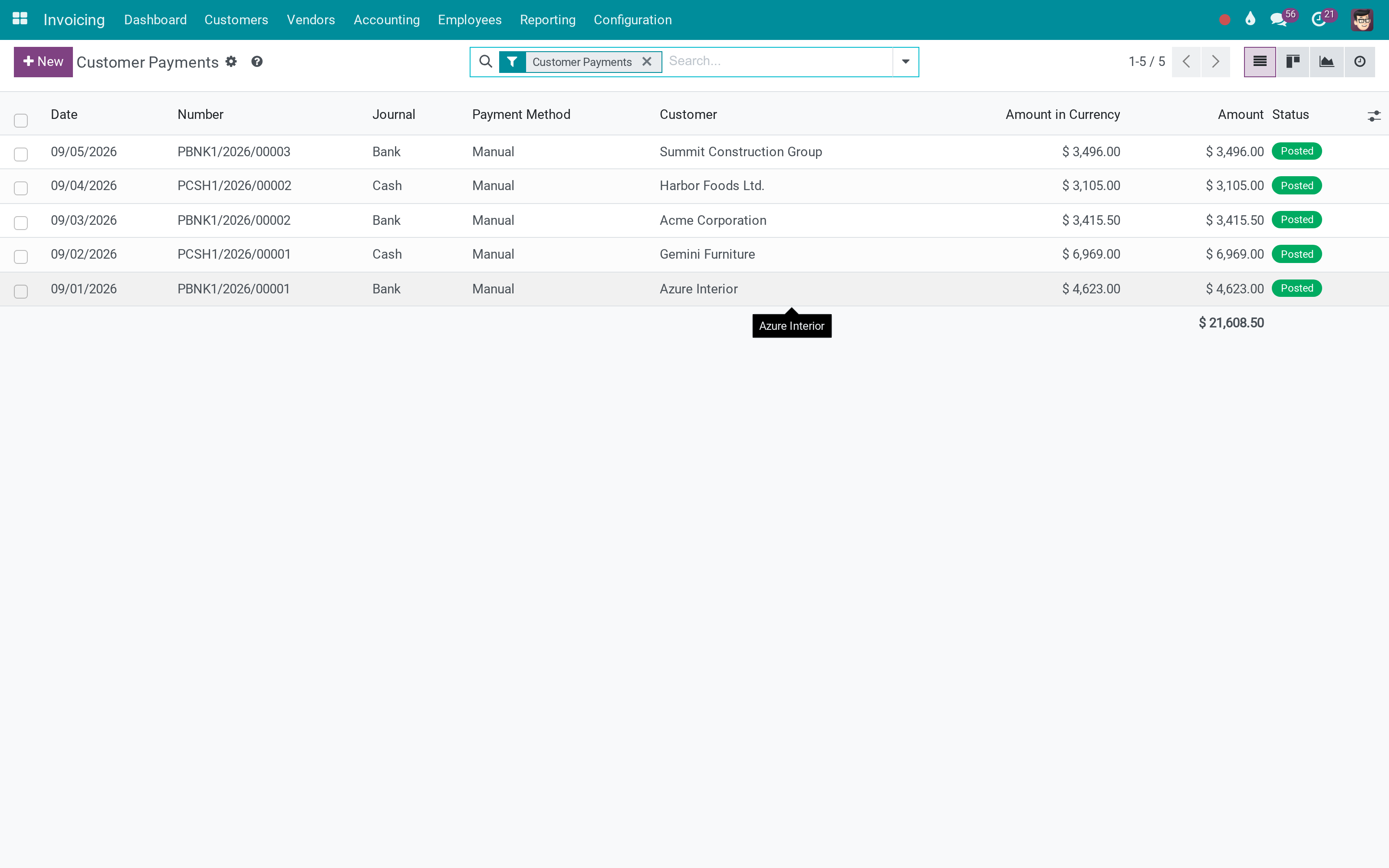 The payment list