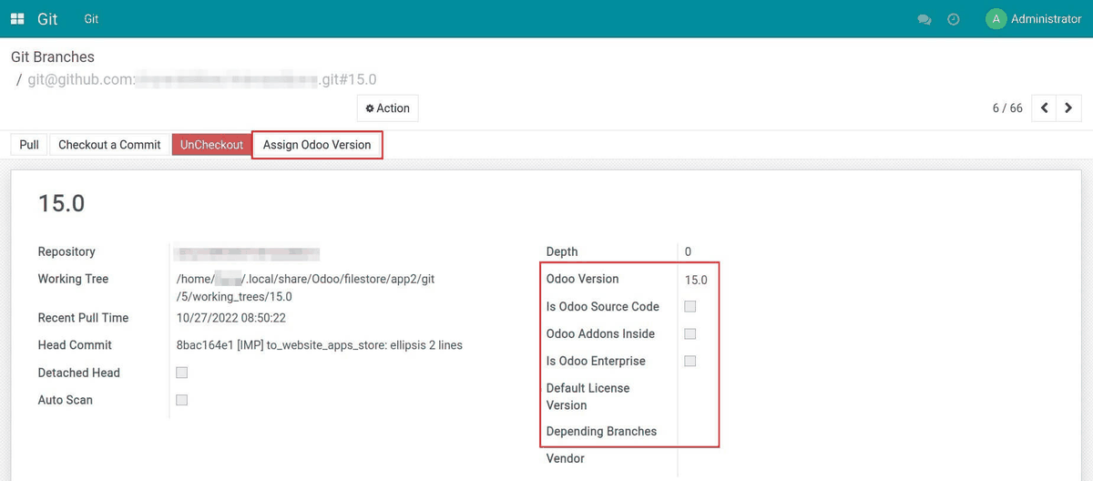 Git Branch Odoo Version