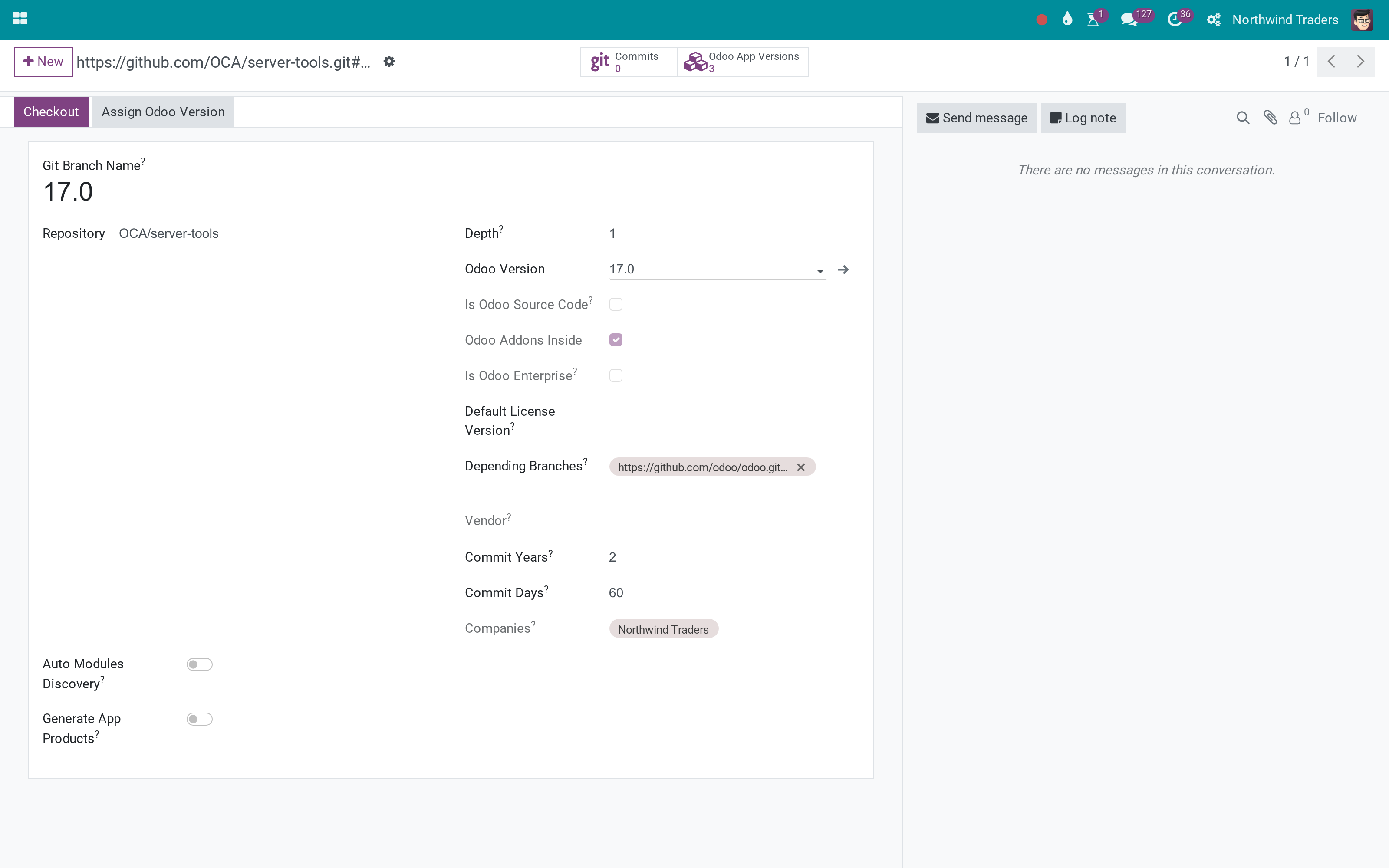 Git branches that know which Odoo version they are