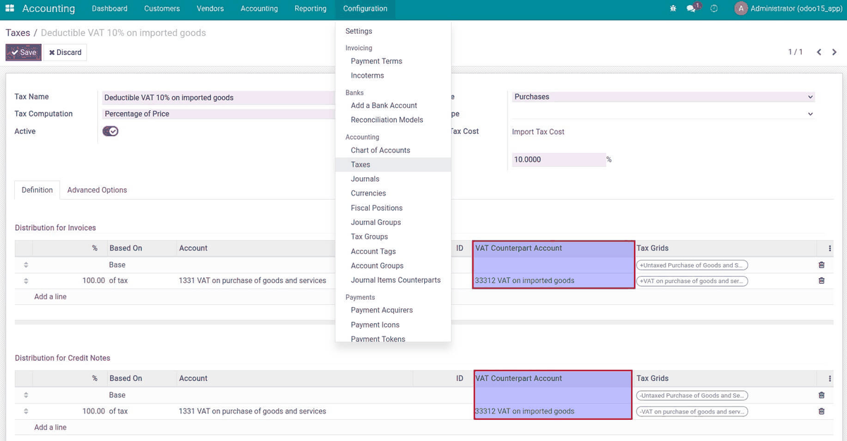 VAT Counterpart Account