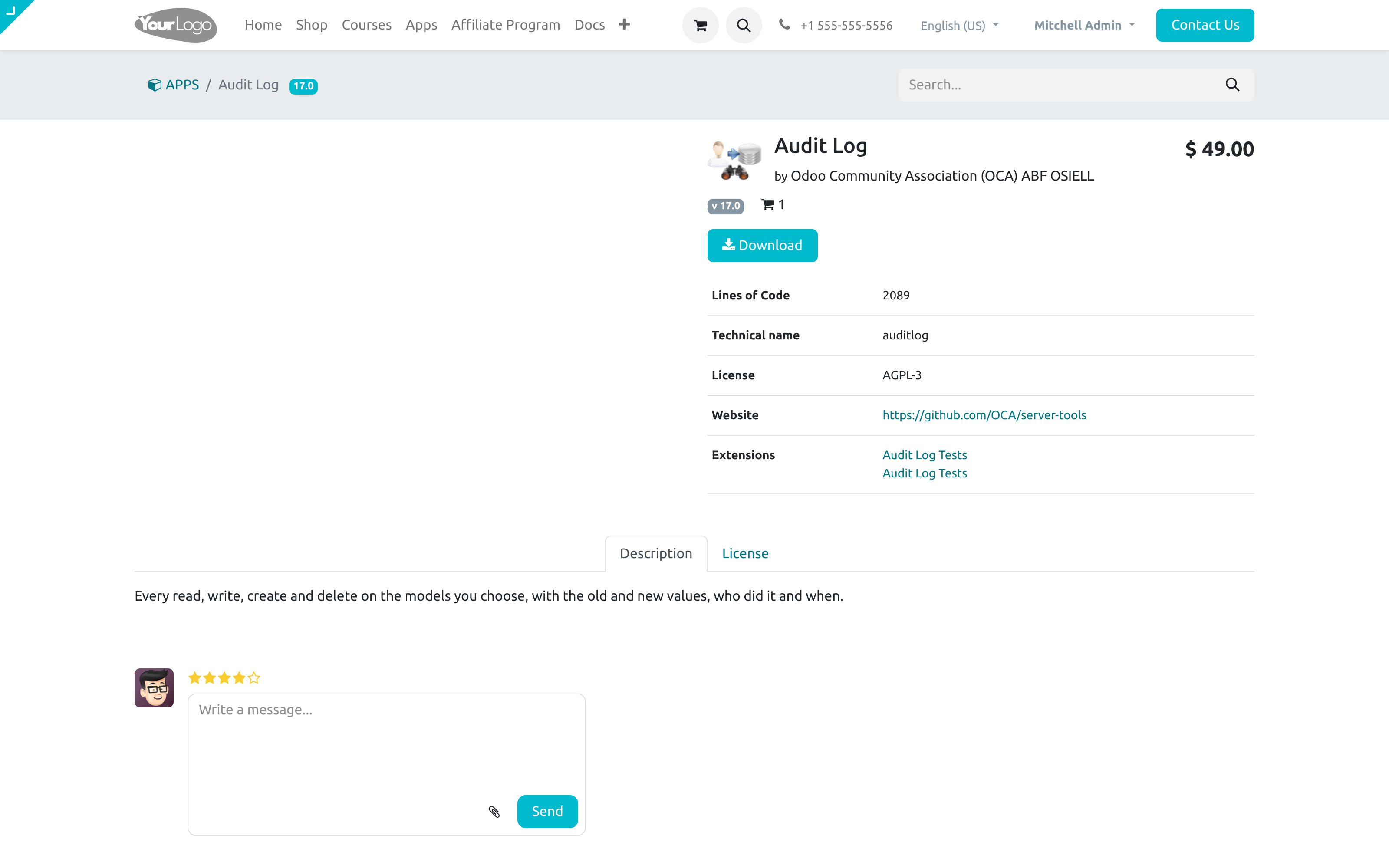 Lines of code shown on the app page