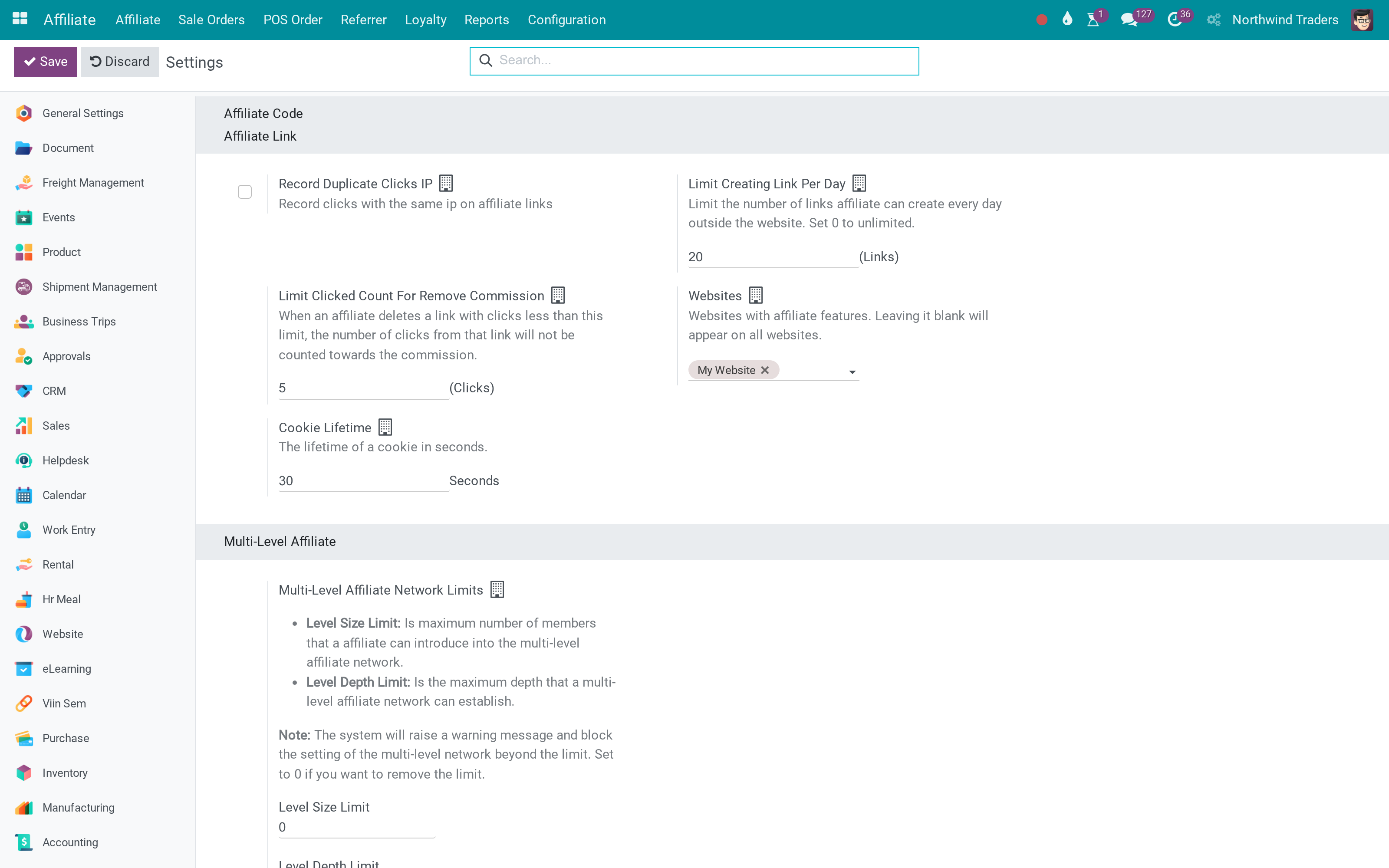 Affiliate settings