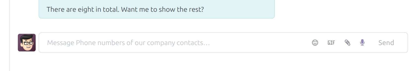 The message box of an AI conversation: one row with emoji, attachment and microphone buttons