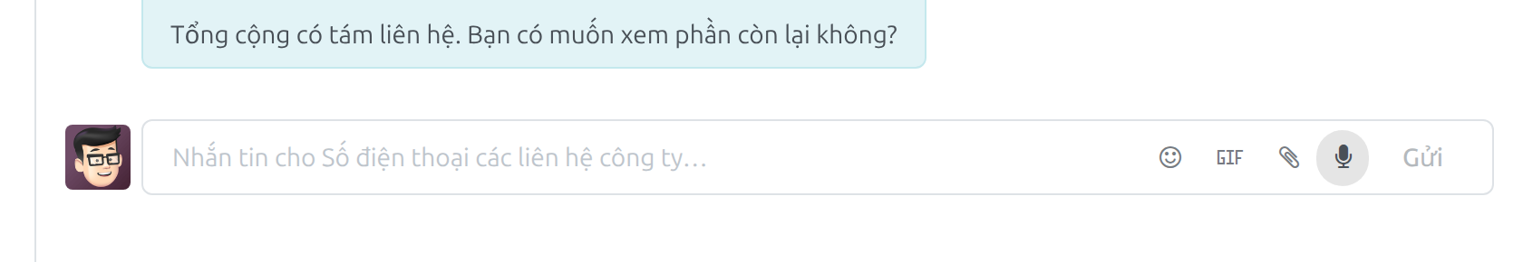 Ô nhập tin nhắn của cuộc trò chuyện AI: một dòng với các nút biểu tượng cảm xúc, đính kèm và micro