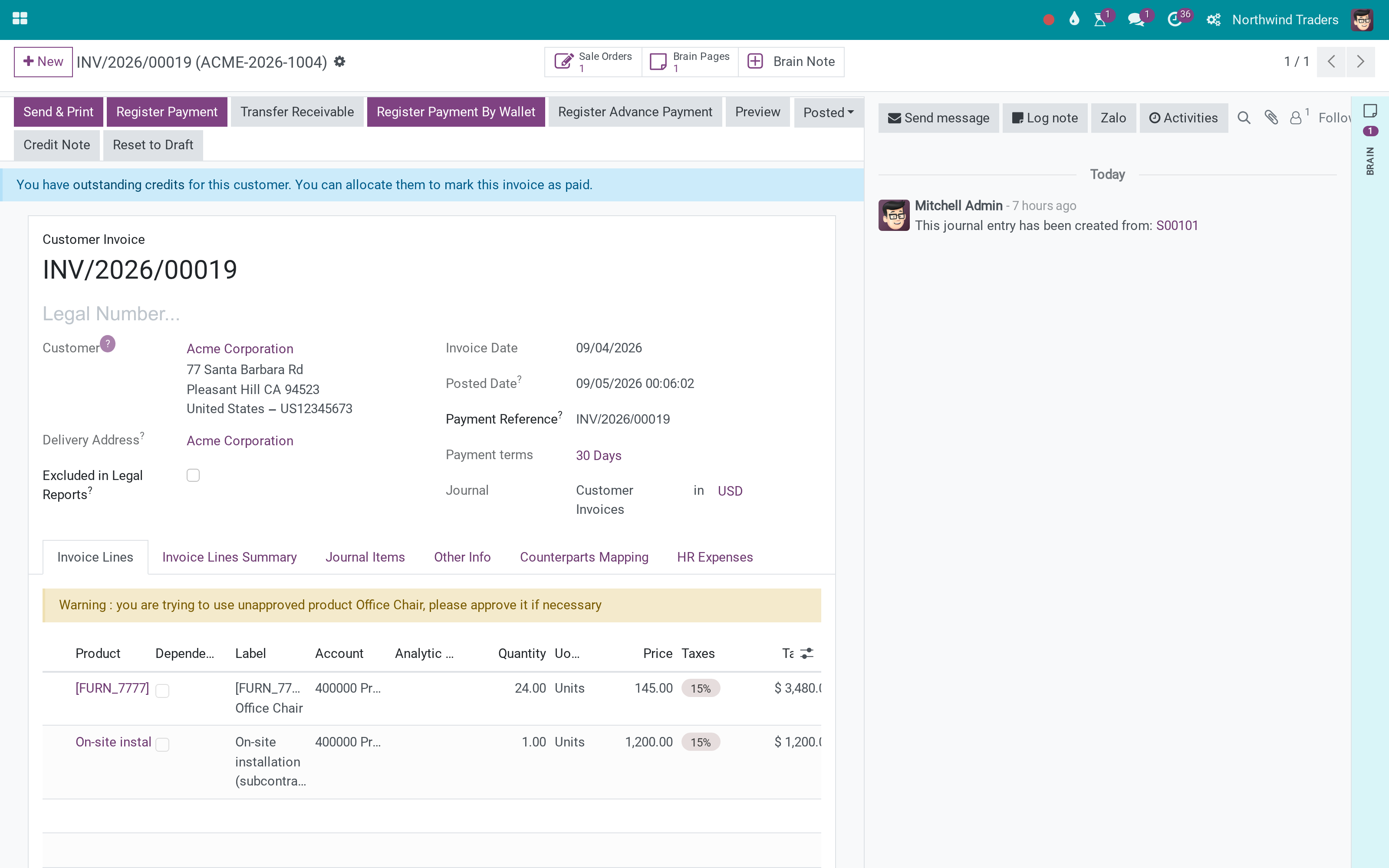 Brain pages on invoices, bills and journal entries: a knowledge vault for Accounting and note buttons on every record