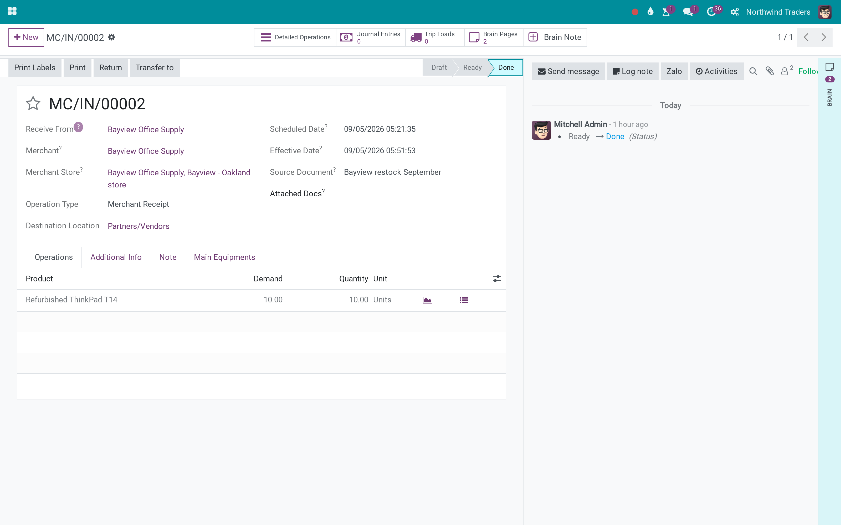 Brain pages on transfers: a knowledge vault for Inventory and note buttons on every record