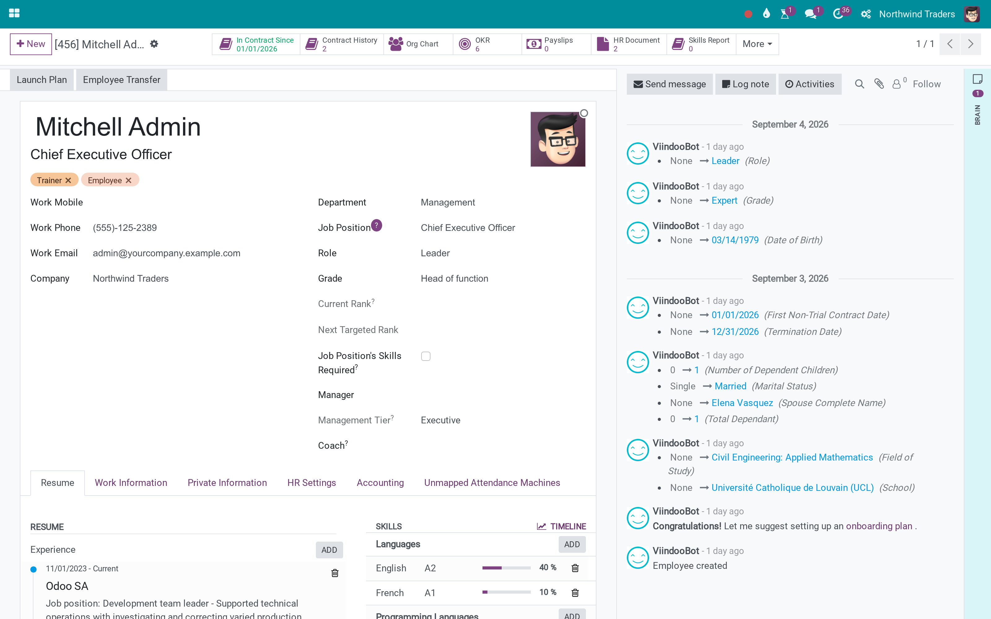 Brain pages on employees: a knowledge vault for Employees and note buttons on every record