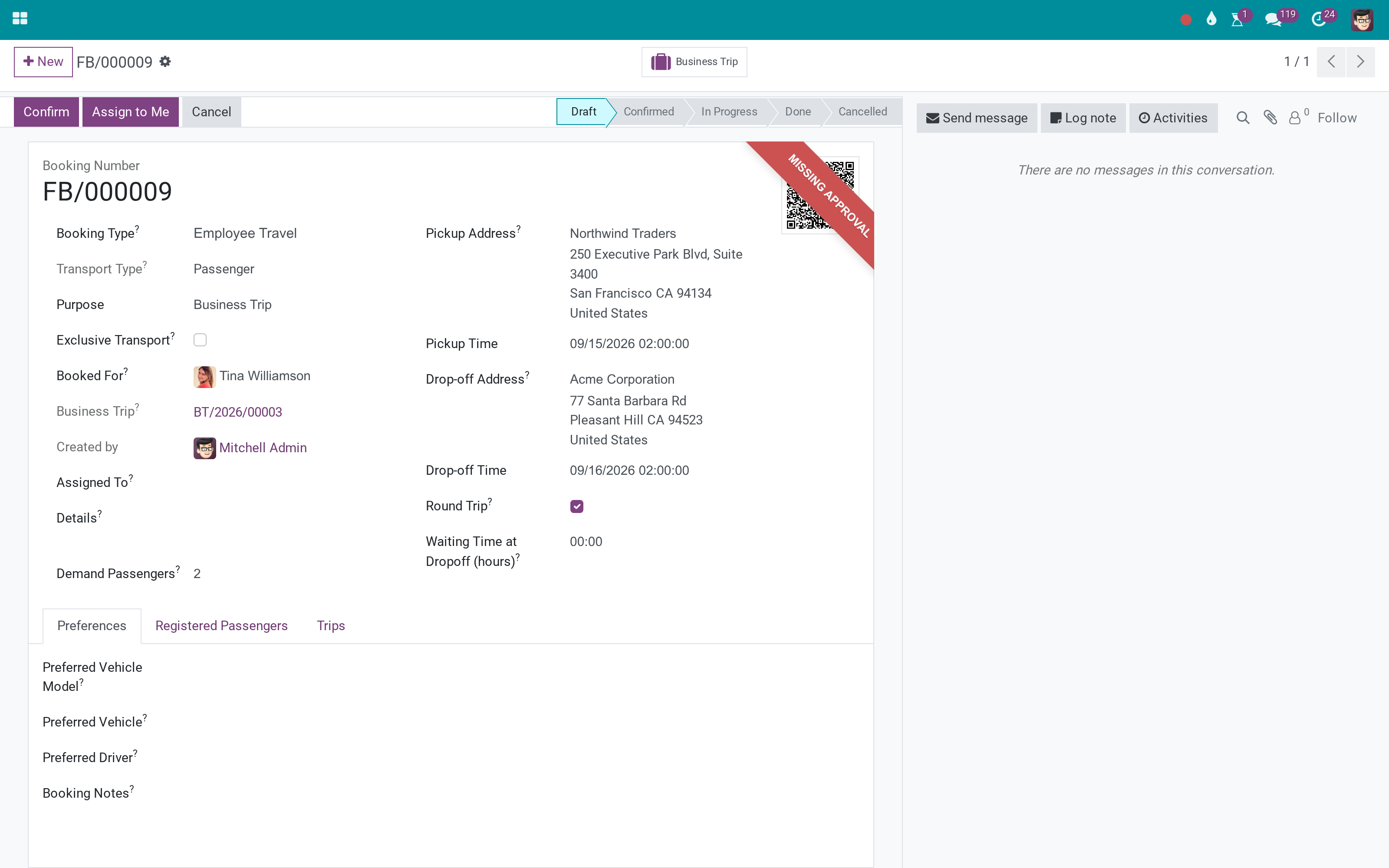 The passenger booking it created