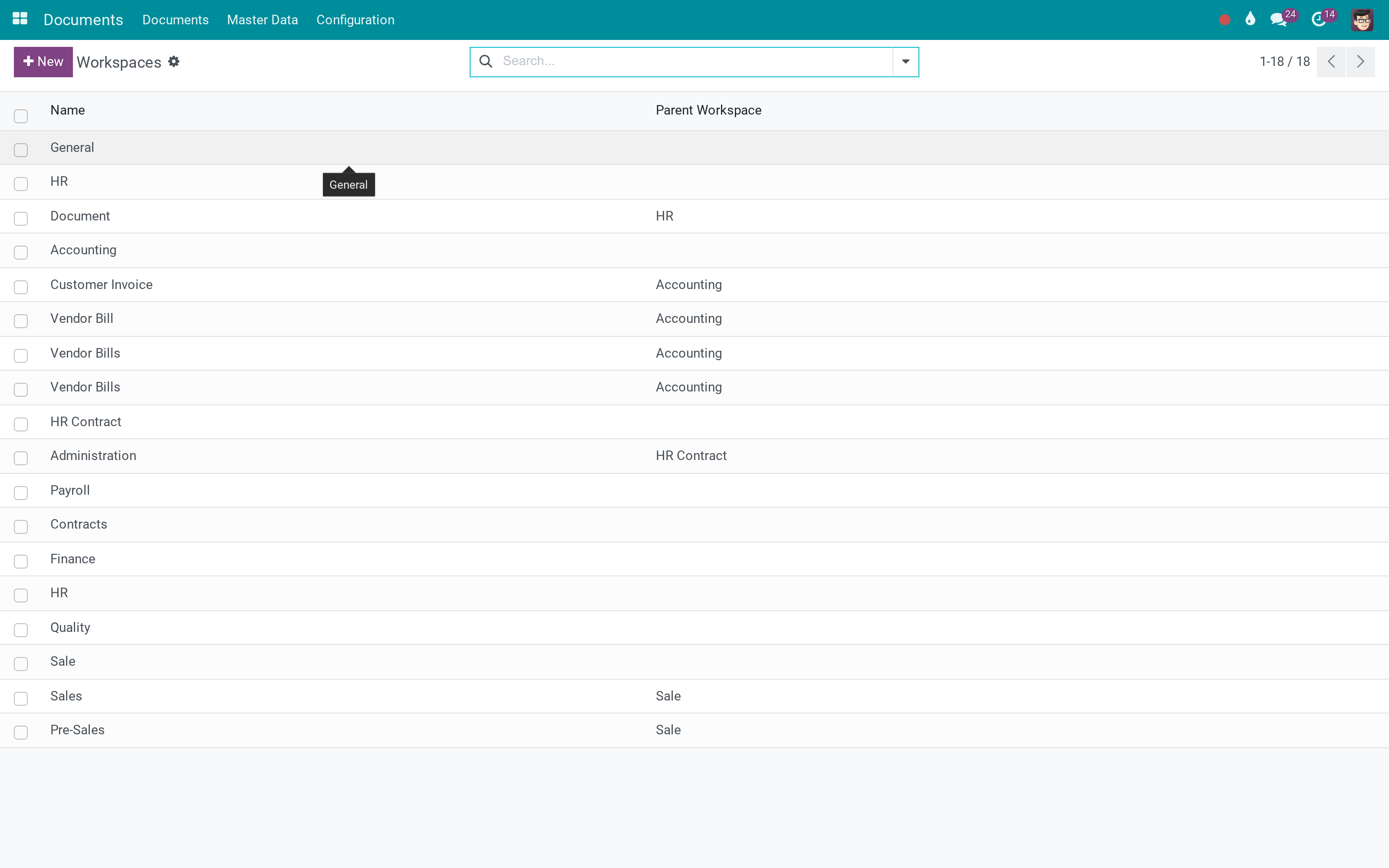 Workspaces, one shelf per department