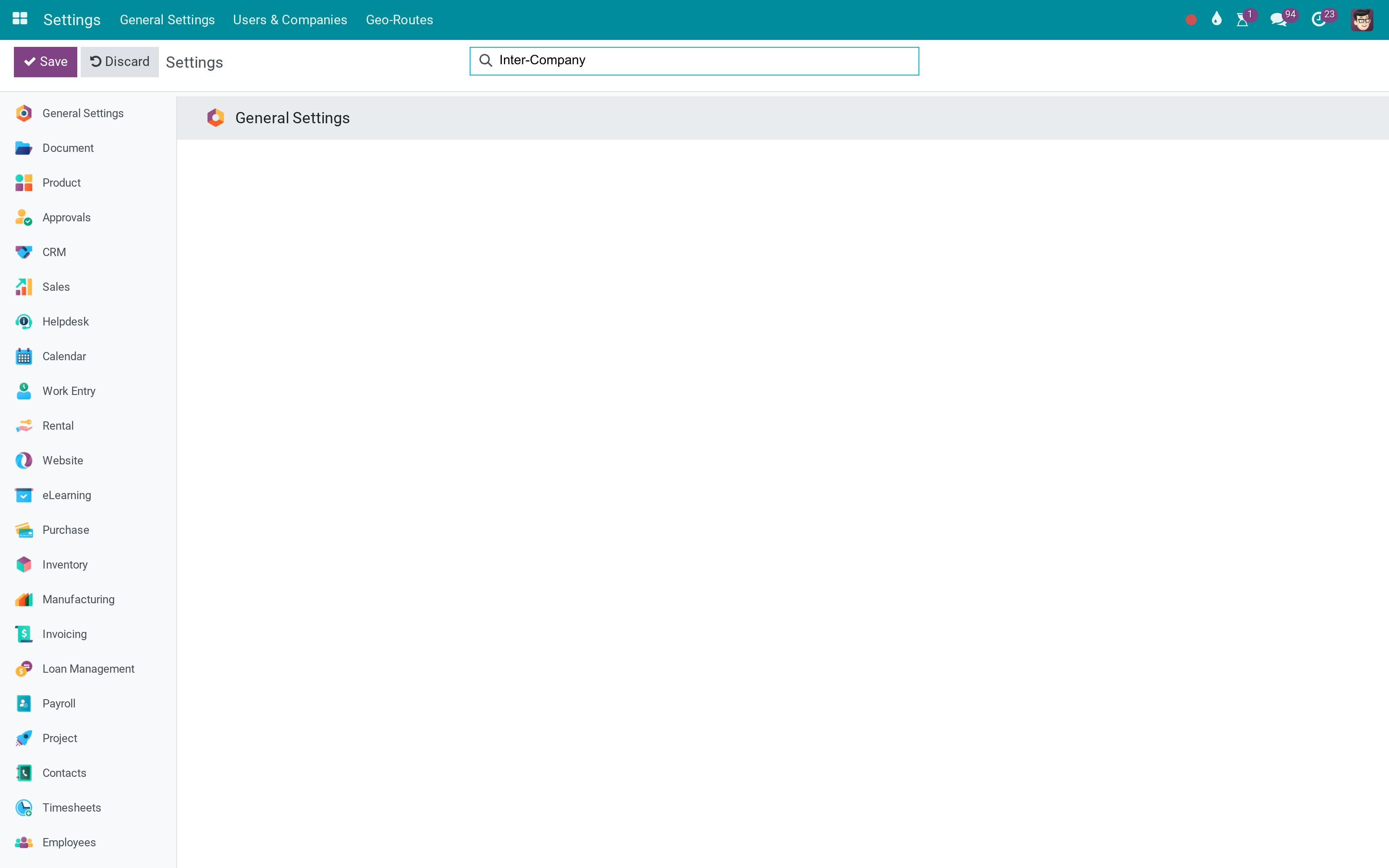 Turn on inter-company transactions from settings
