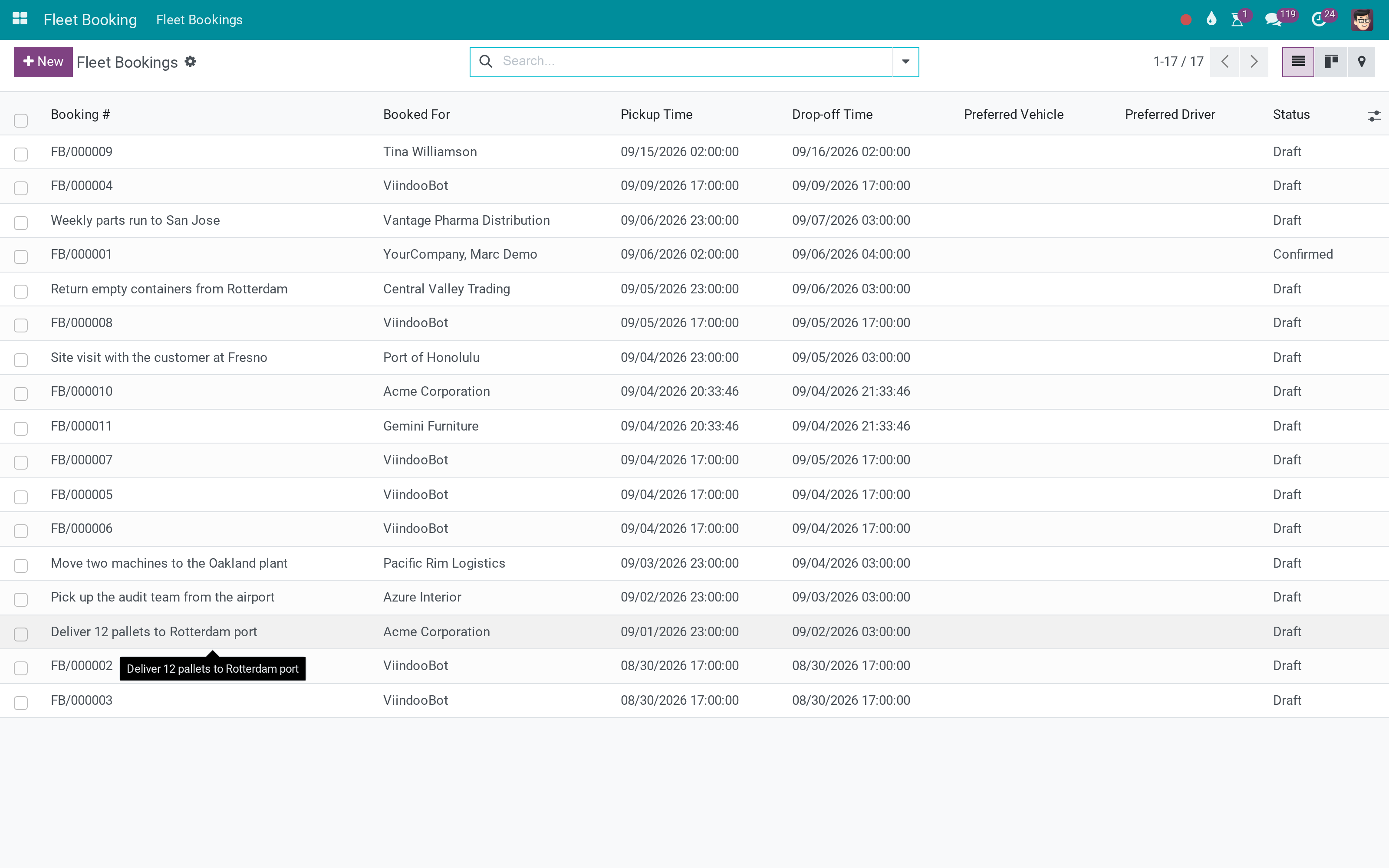 Fleet bookings