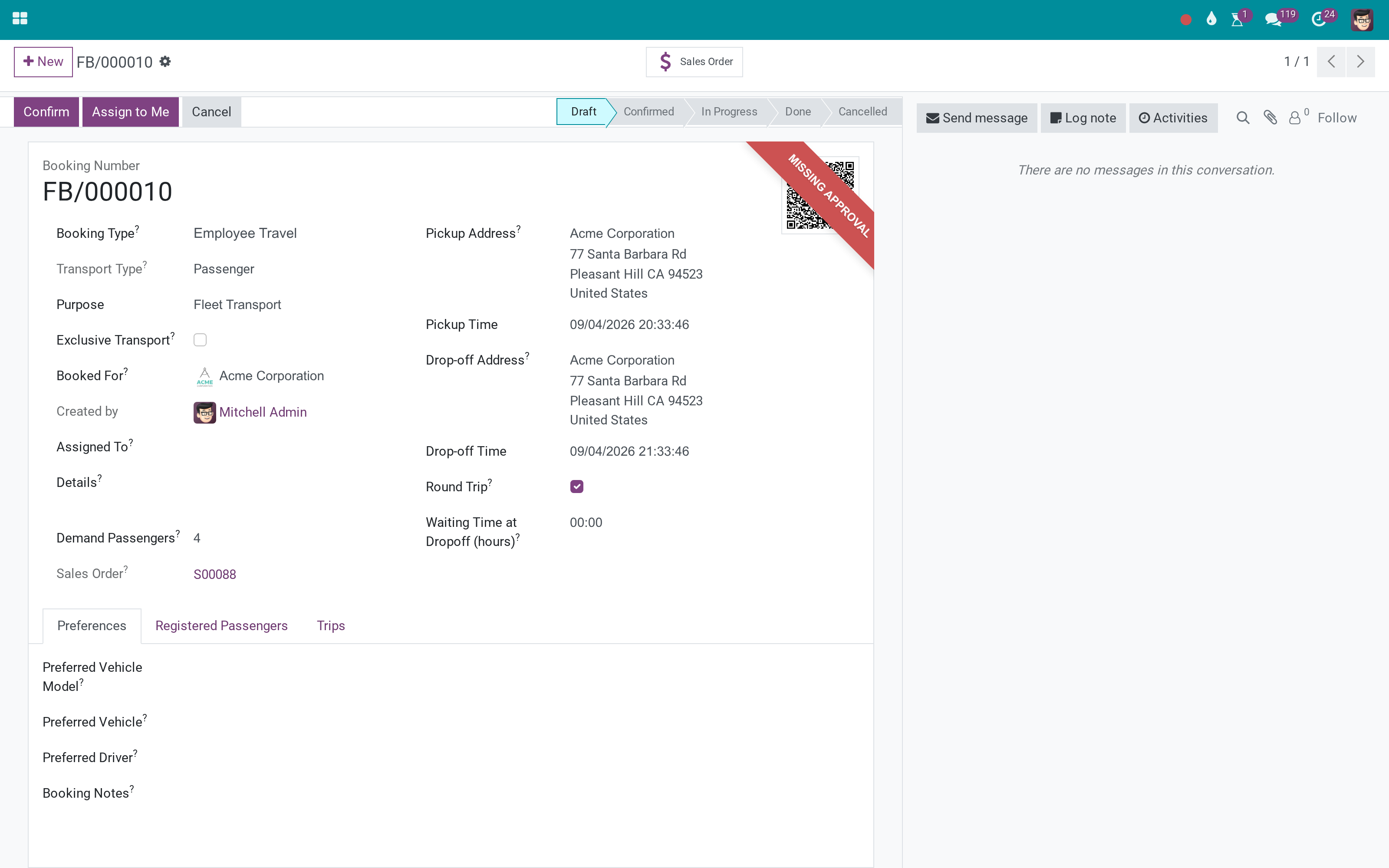 The passenger booking it created