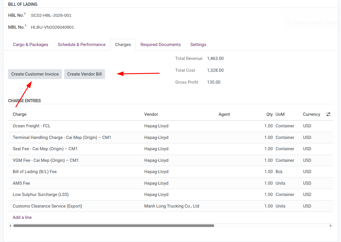 Shipment Charge Button