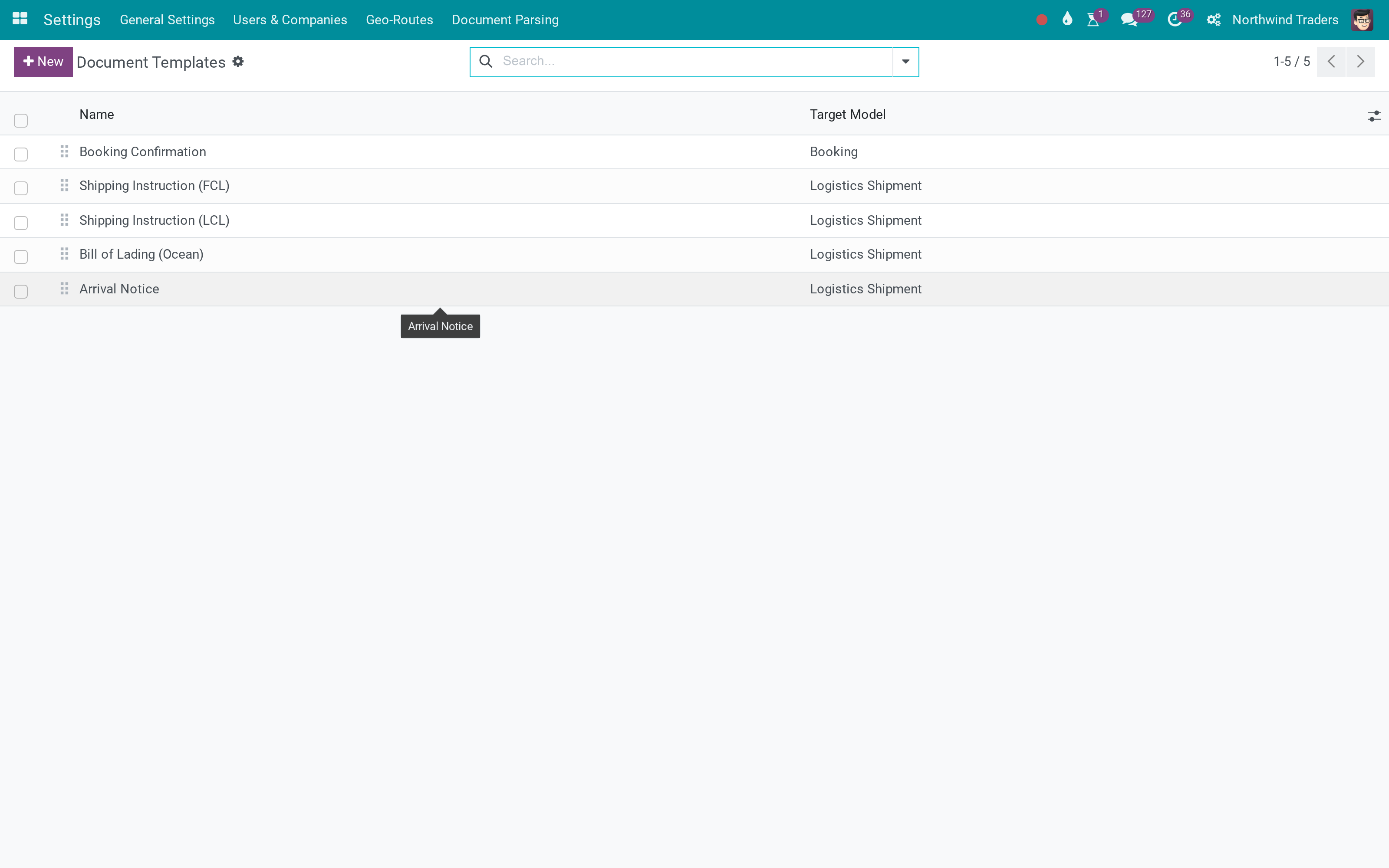 Freight templates