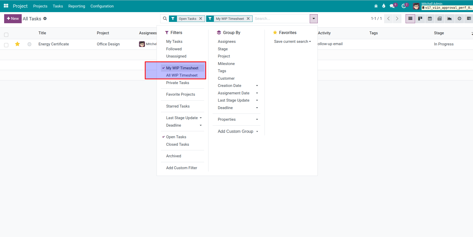 WIP Timesheet filters