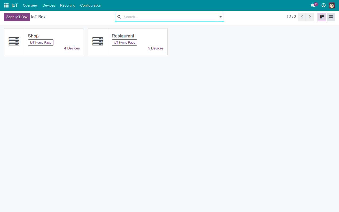 The IoT Overview kanban dashboard