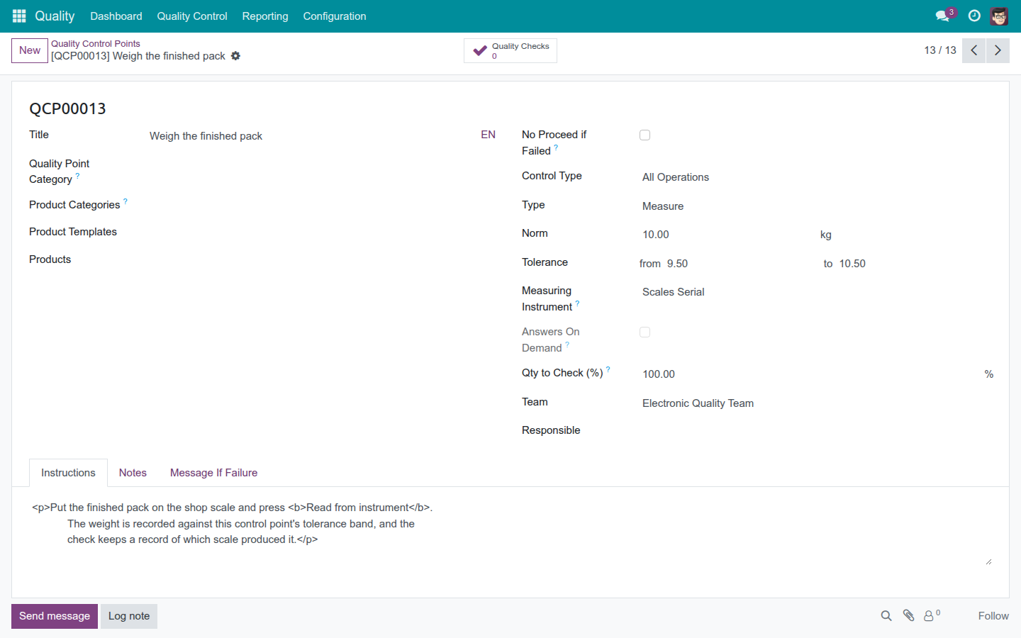 A control point's Measuring Instrument field, set to a registered scale.