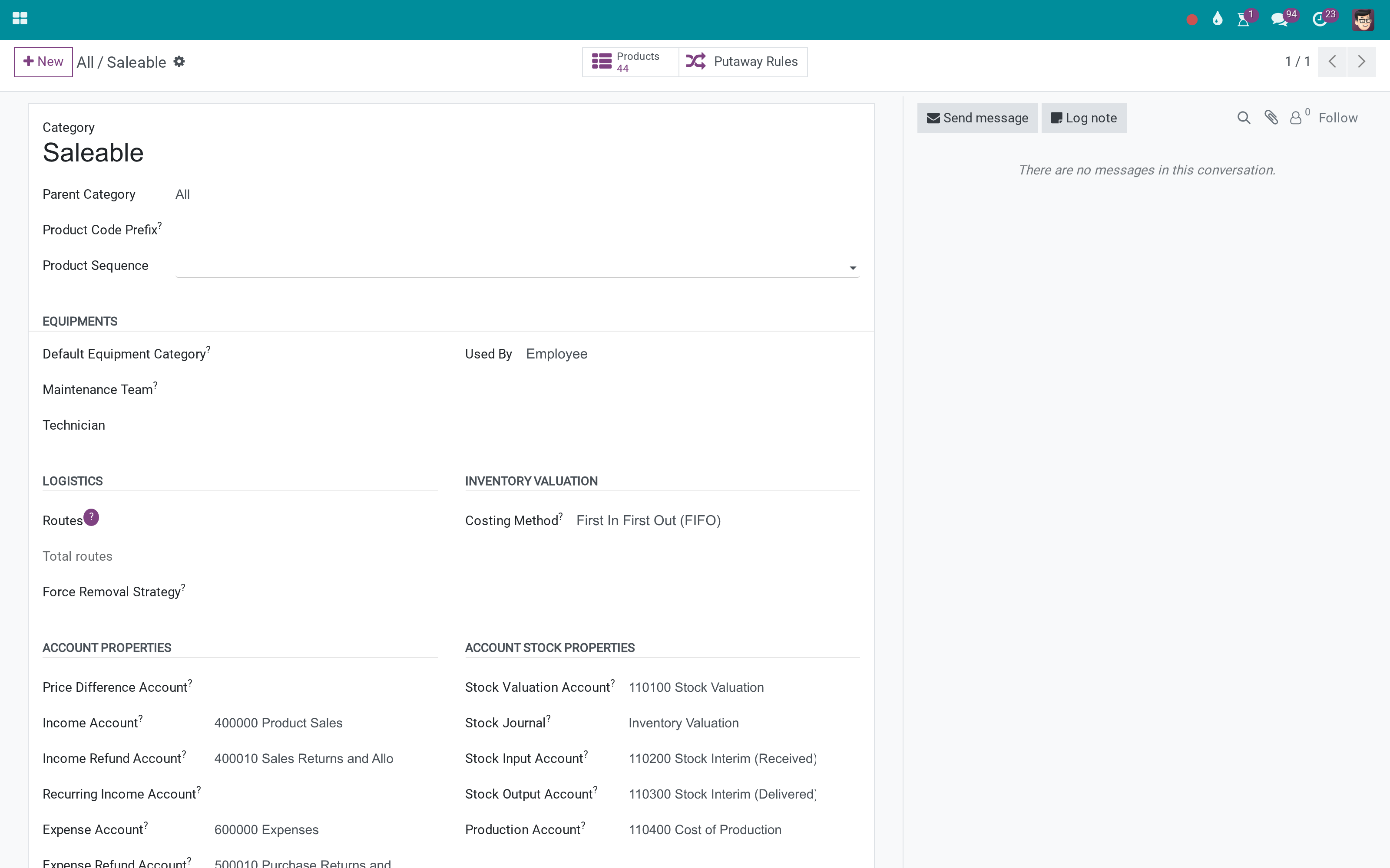 Product master data with a history