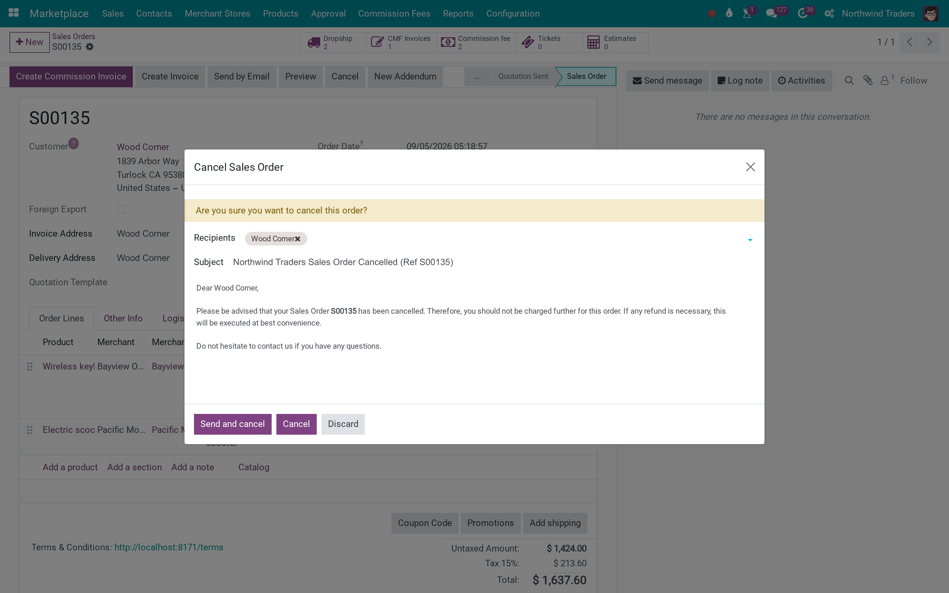 Cancelling a merchant order warns about its purchase orders