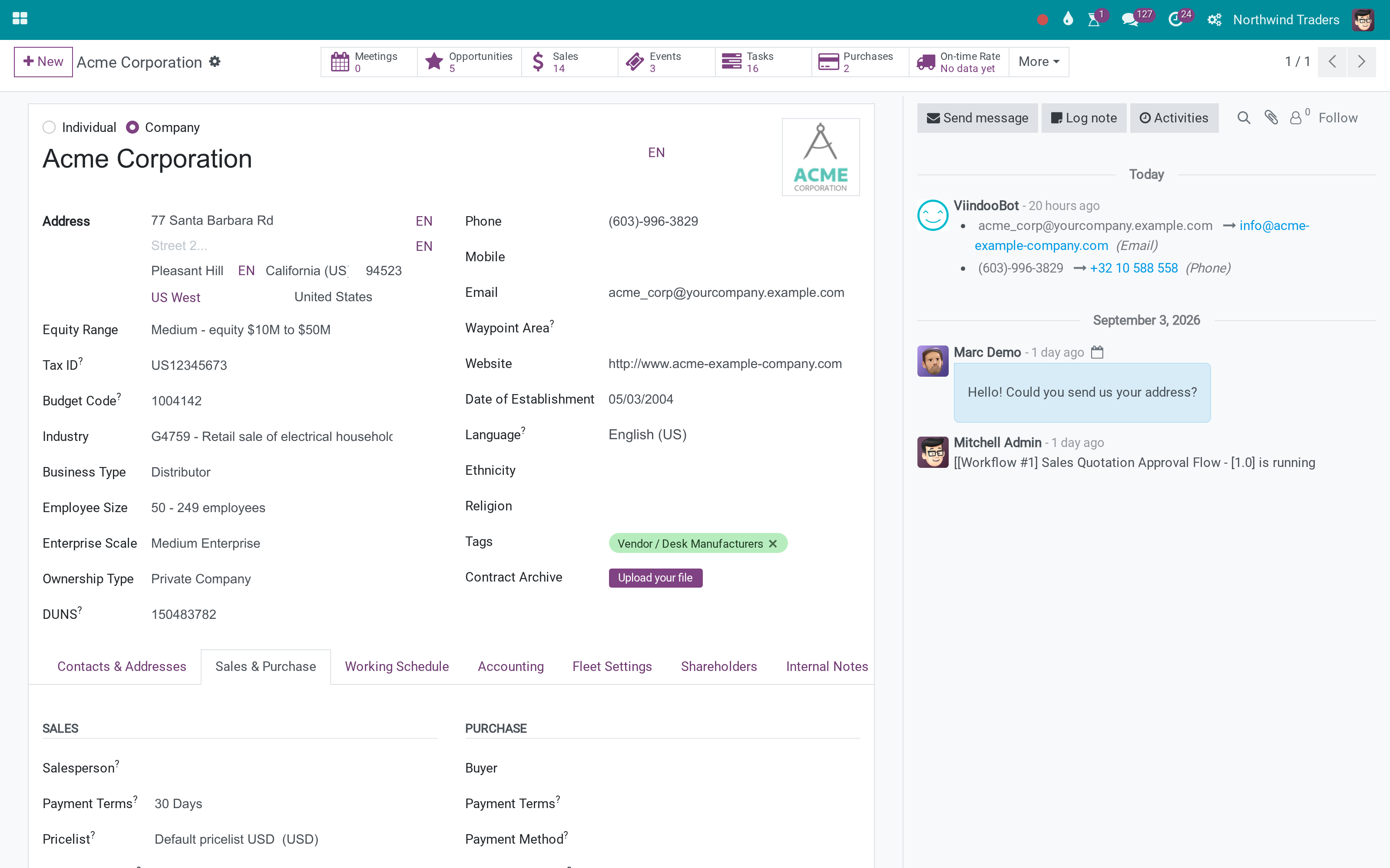 Business type, employee size and ownership on every company contact