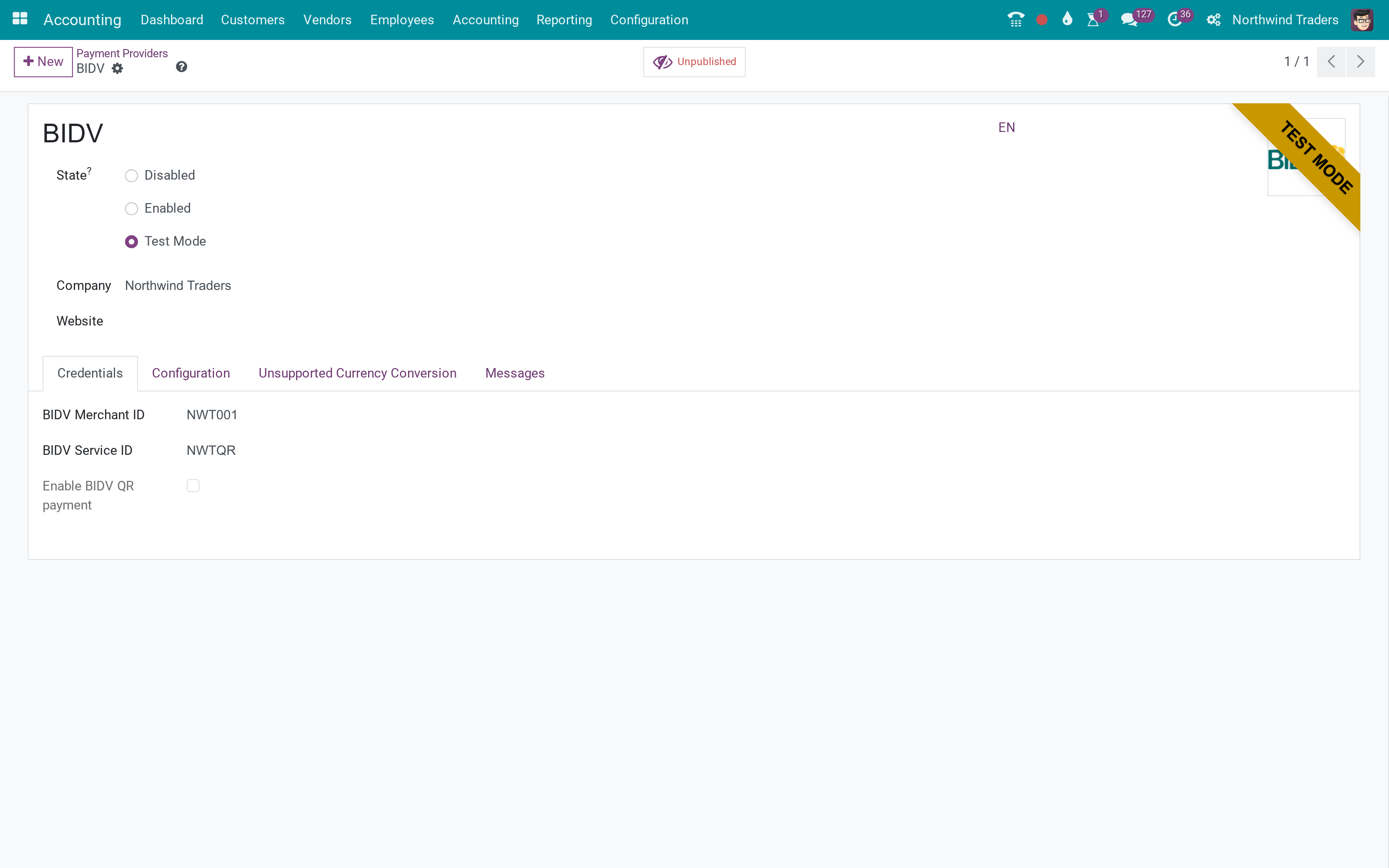 BIDV QR payments on the web shop and portal