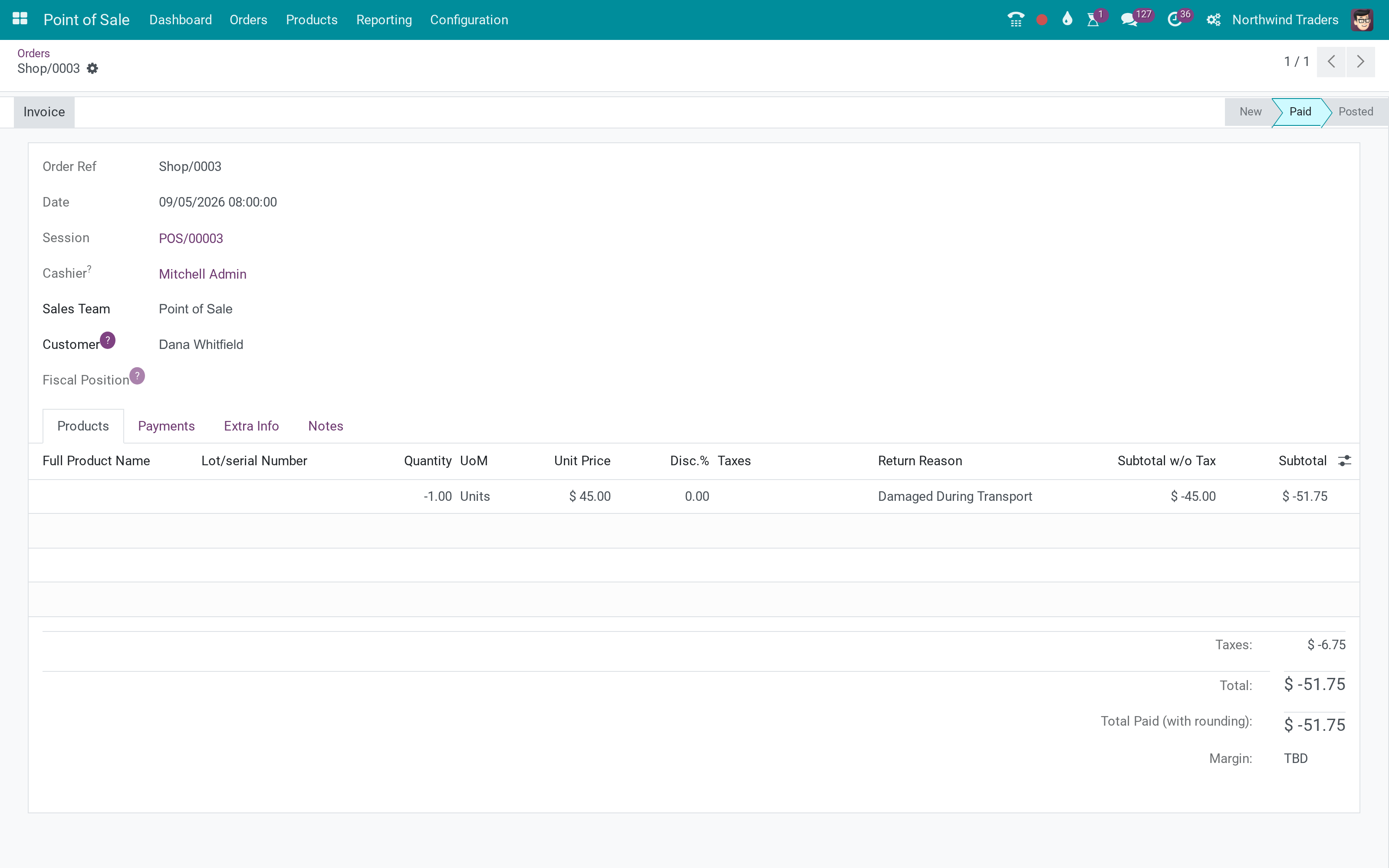 POS returns with a reason and a return window