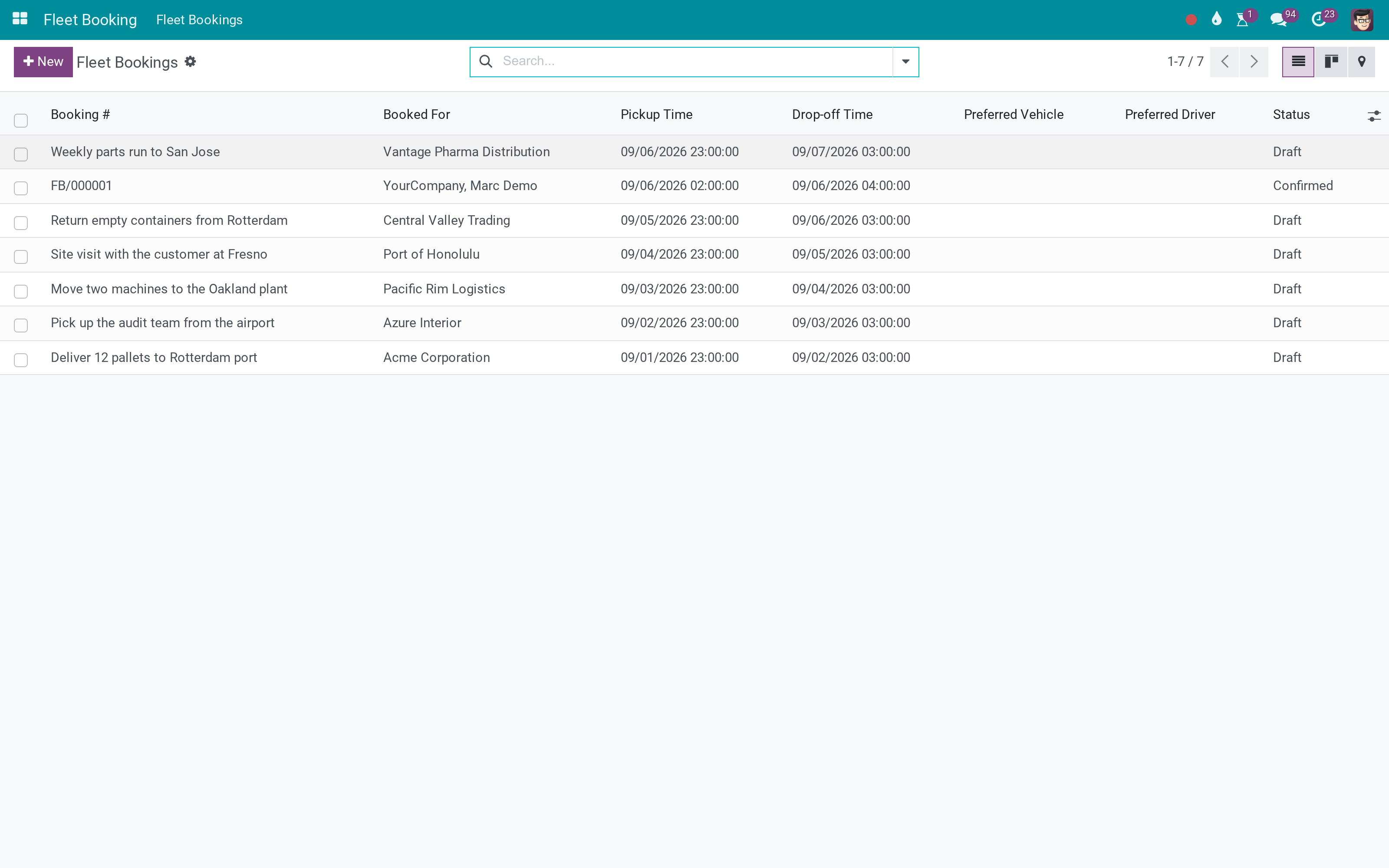 Fleet bookings