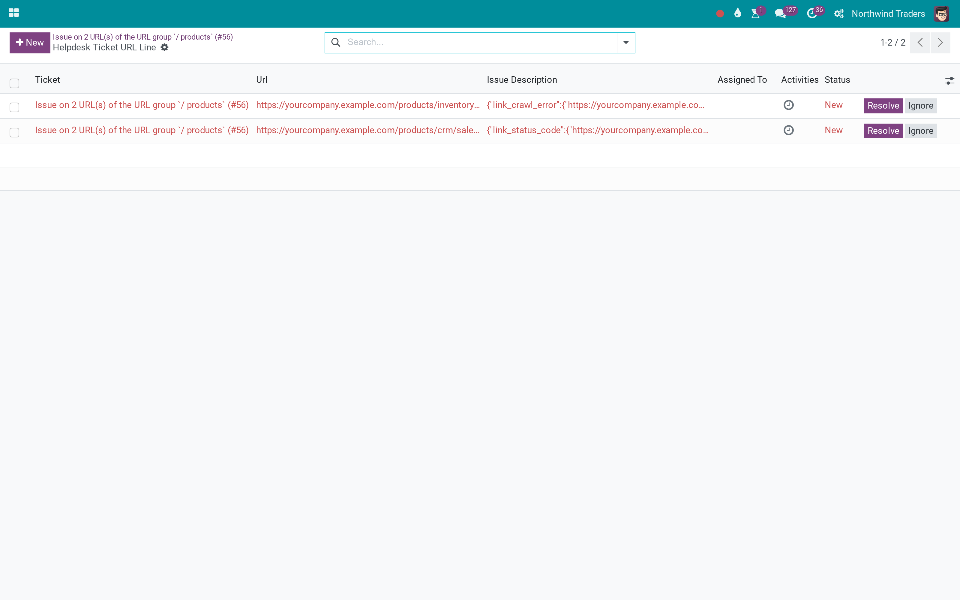 Crawl errors on links and images turned into helpdesk tickets