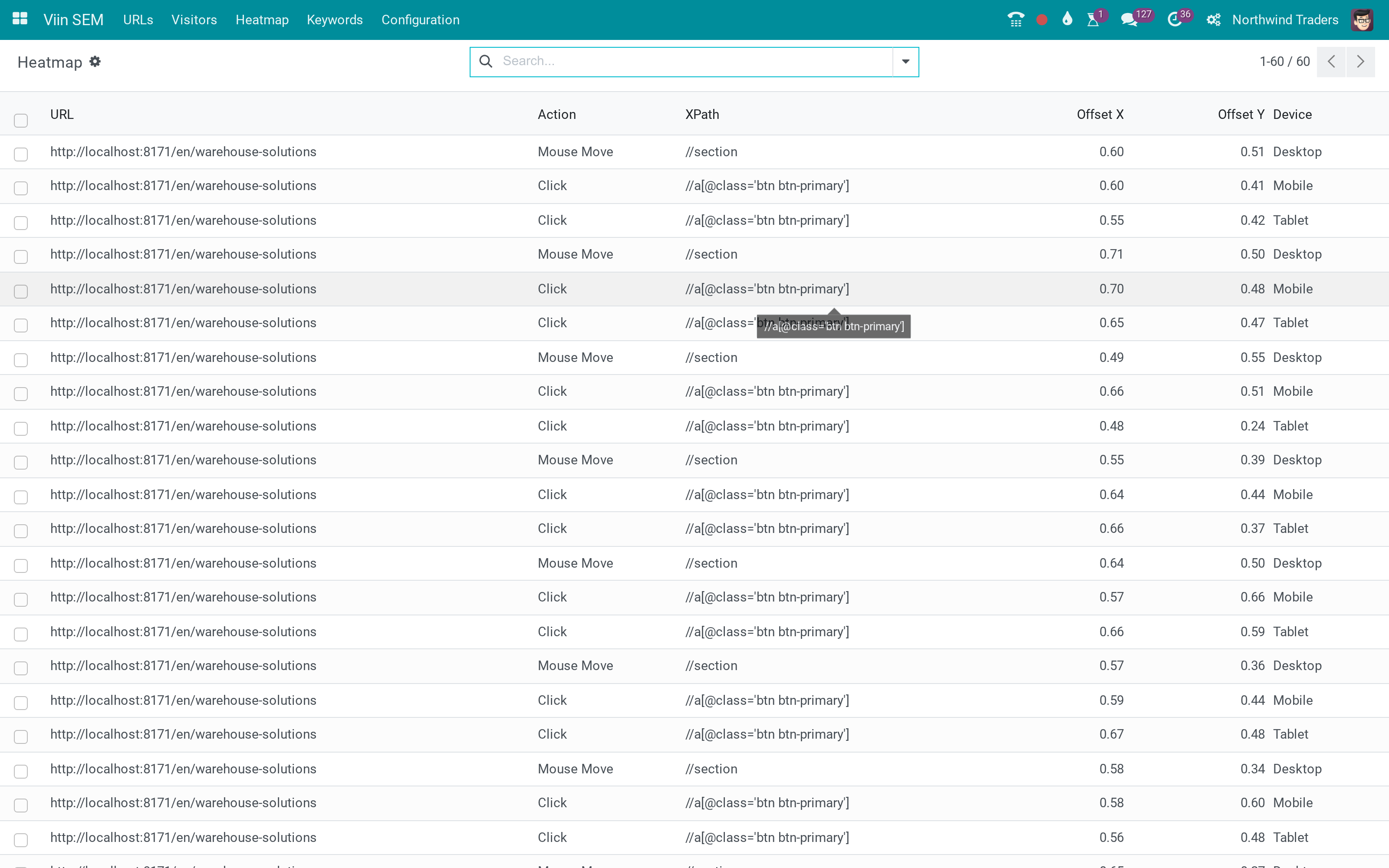 Click and mouse heatmaps of your website pages
