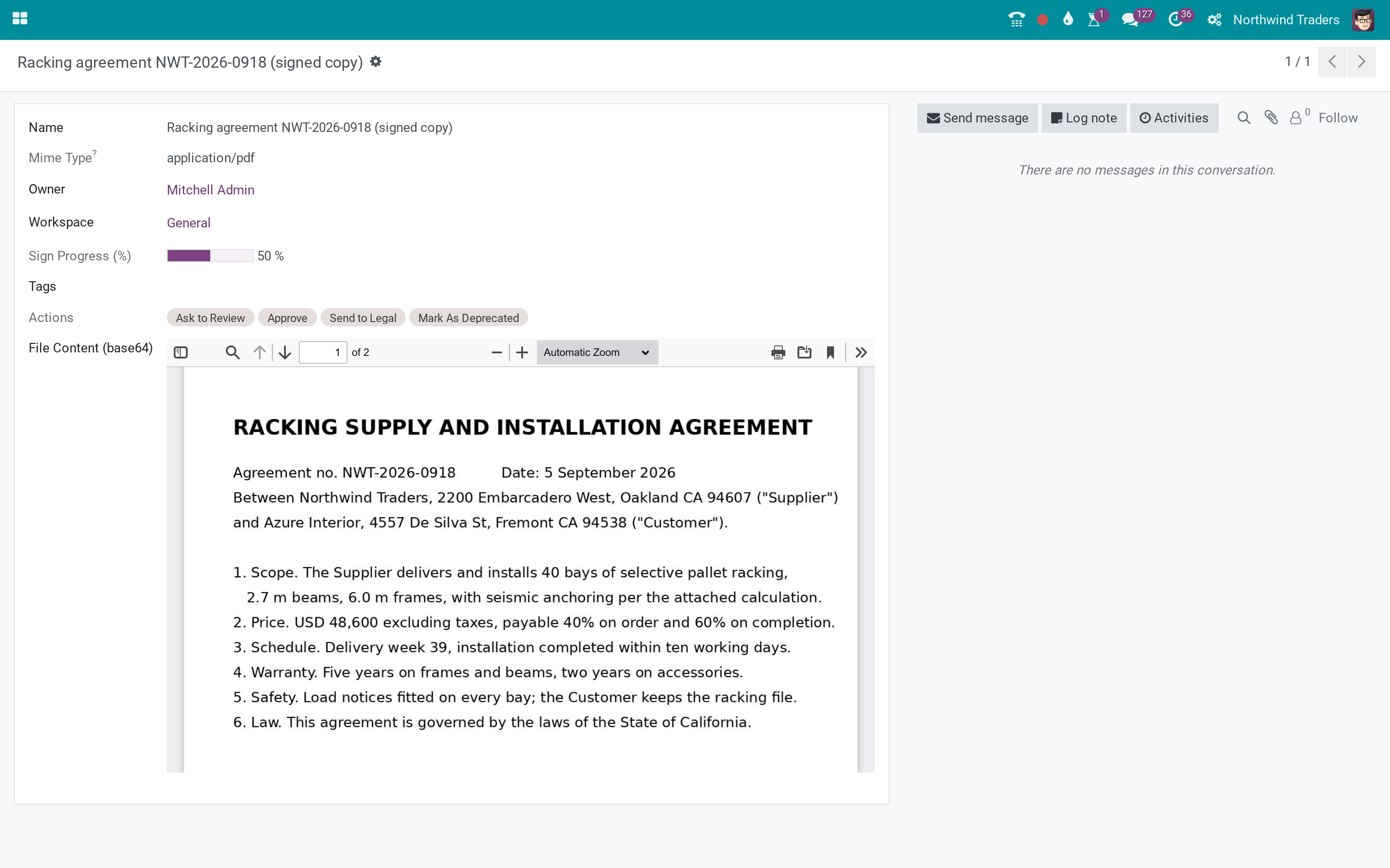 Signature requests from the Documents app