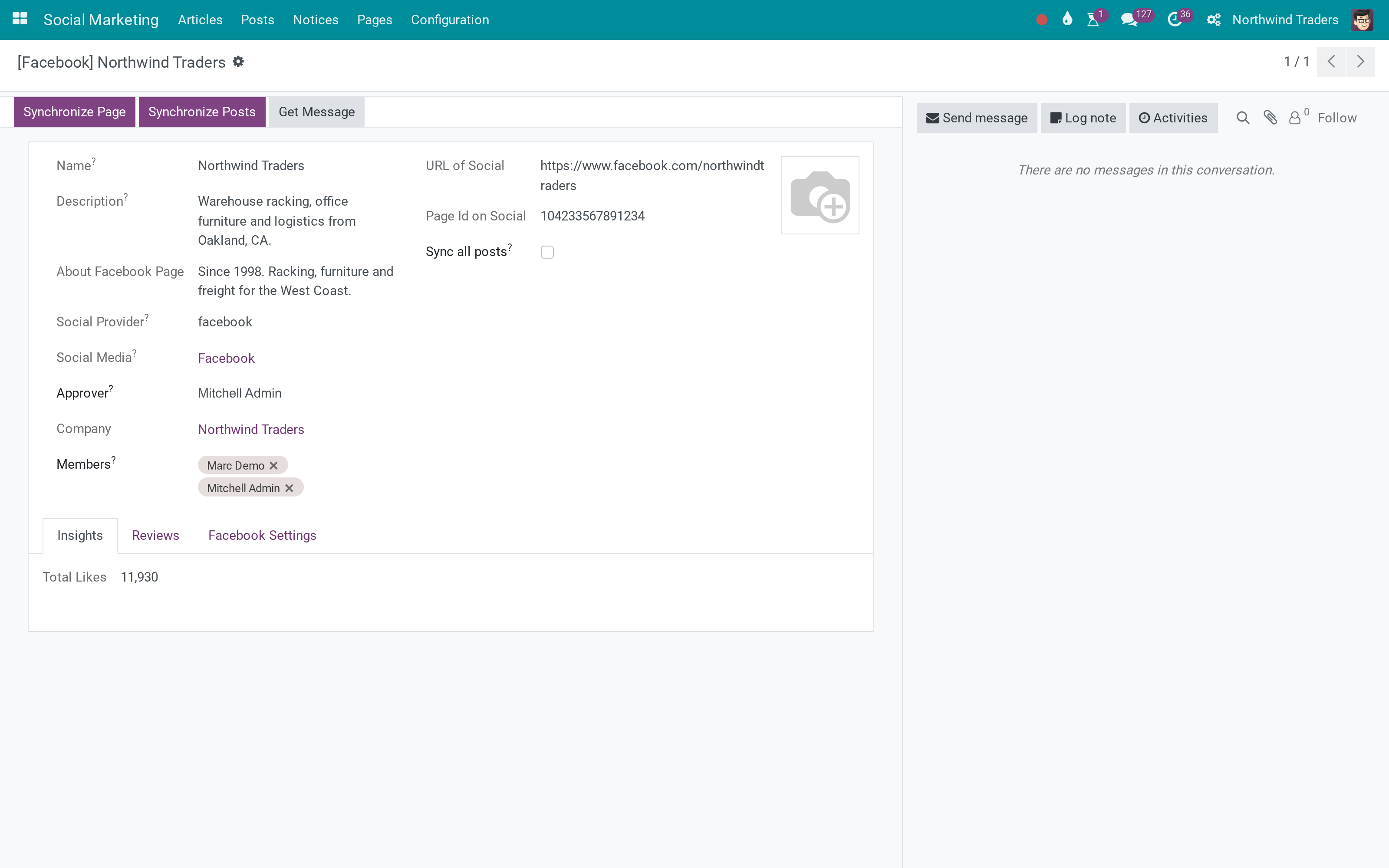 One article, many pages: social marketing from Odoo