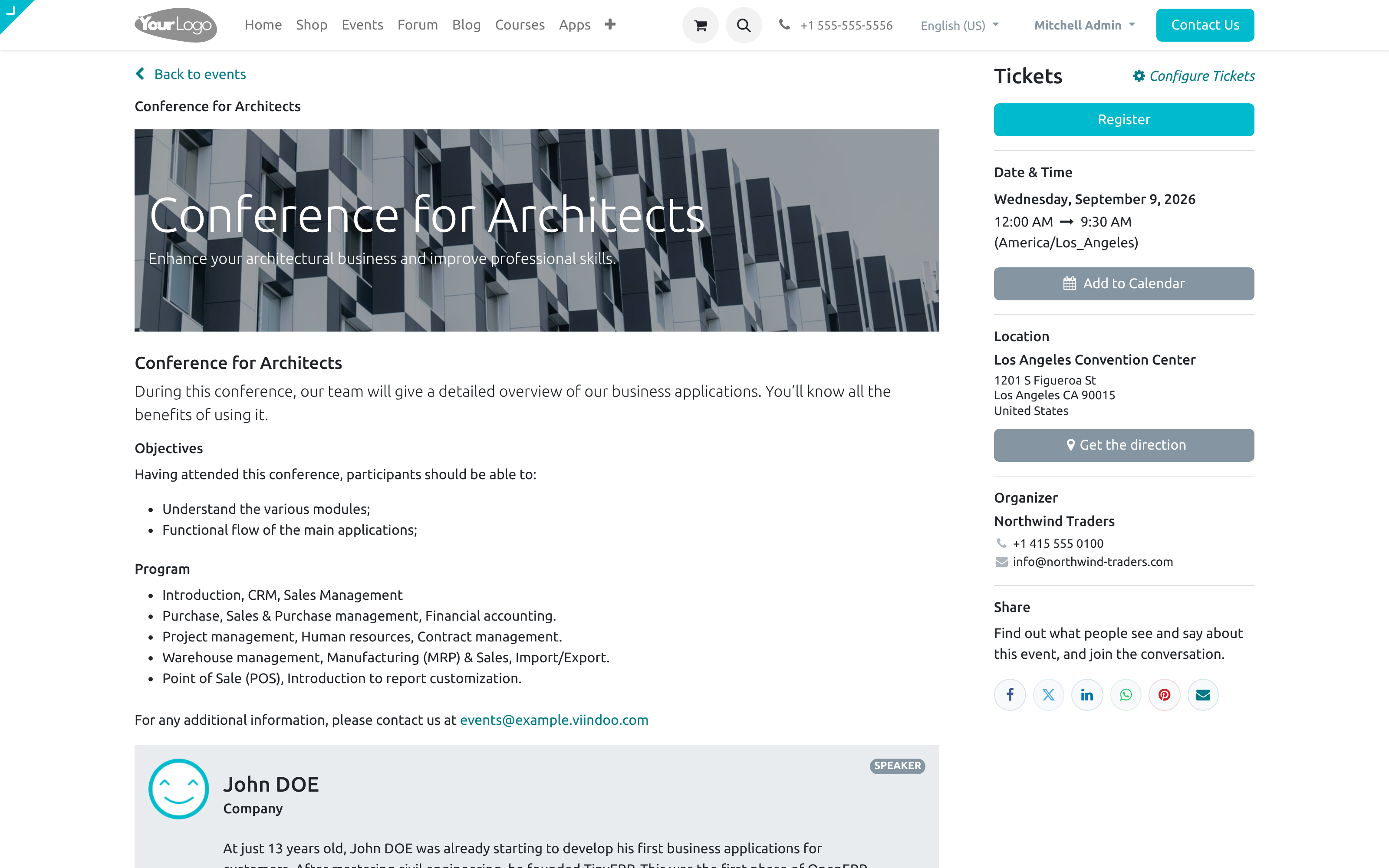 Event schema with performer, place, offers and attendance mode
