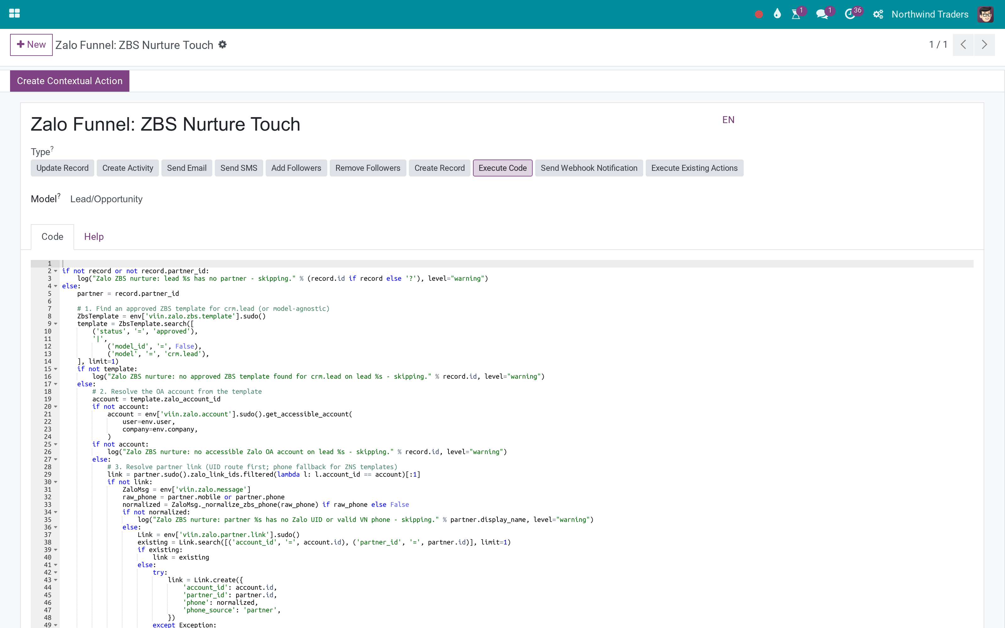 Zalo Funnel: ZBS Nurture Touch