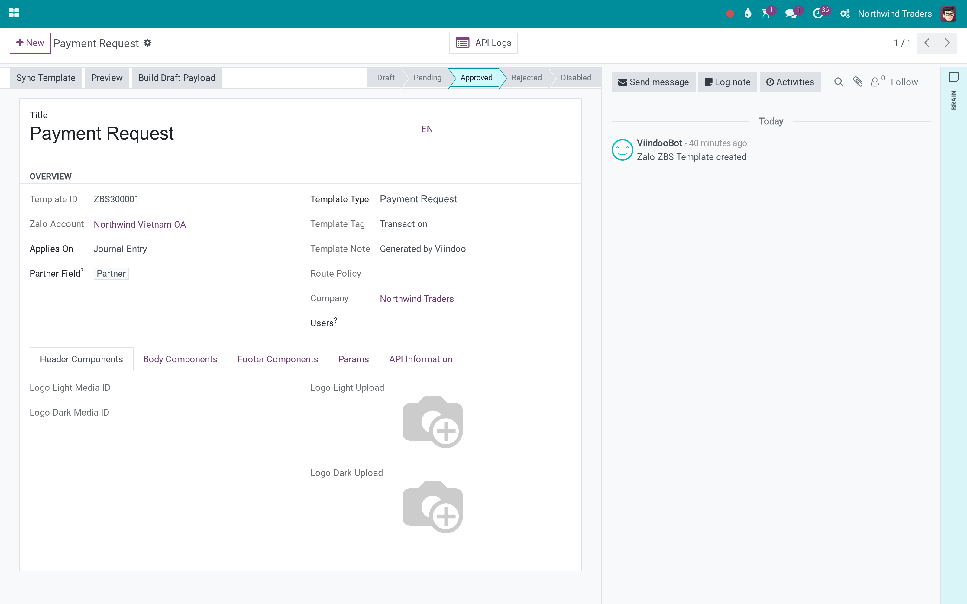 Payment requests to customers as Zalo OA templates