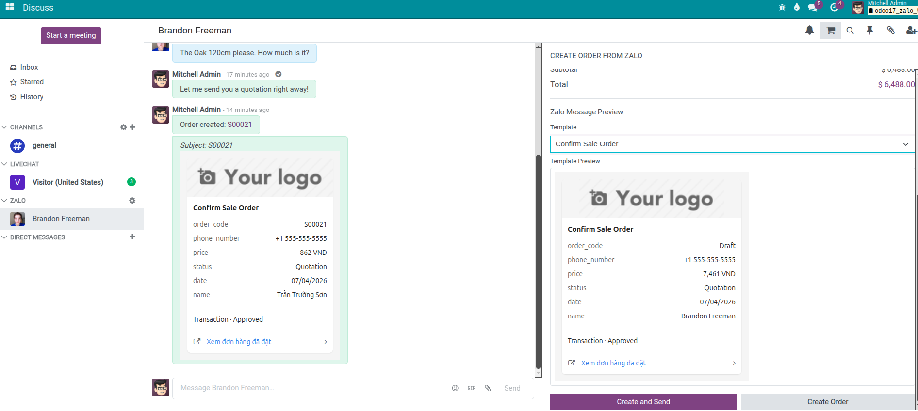 Zalo Sale Order from Chat