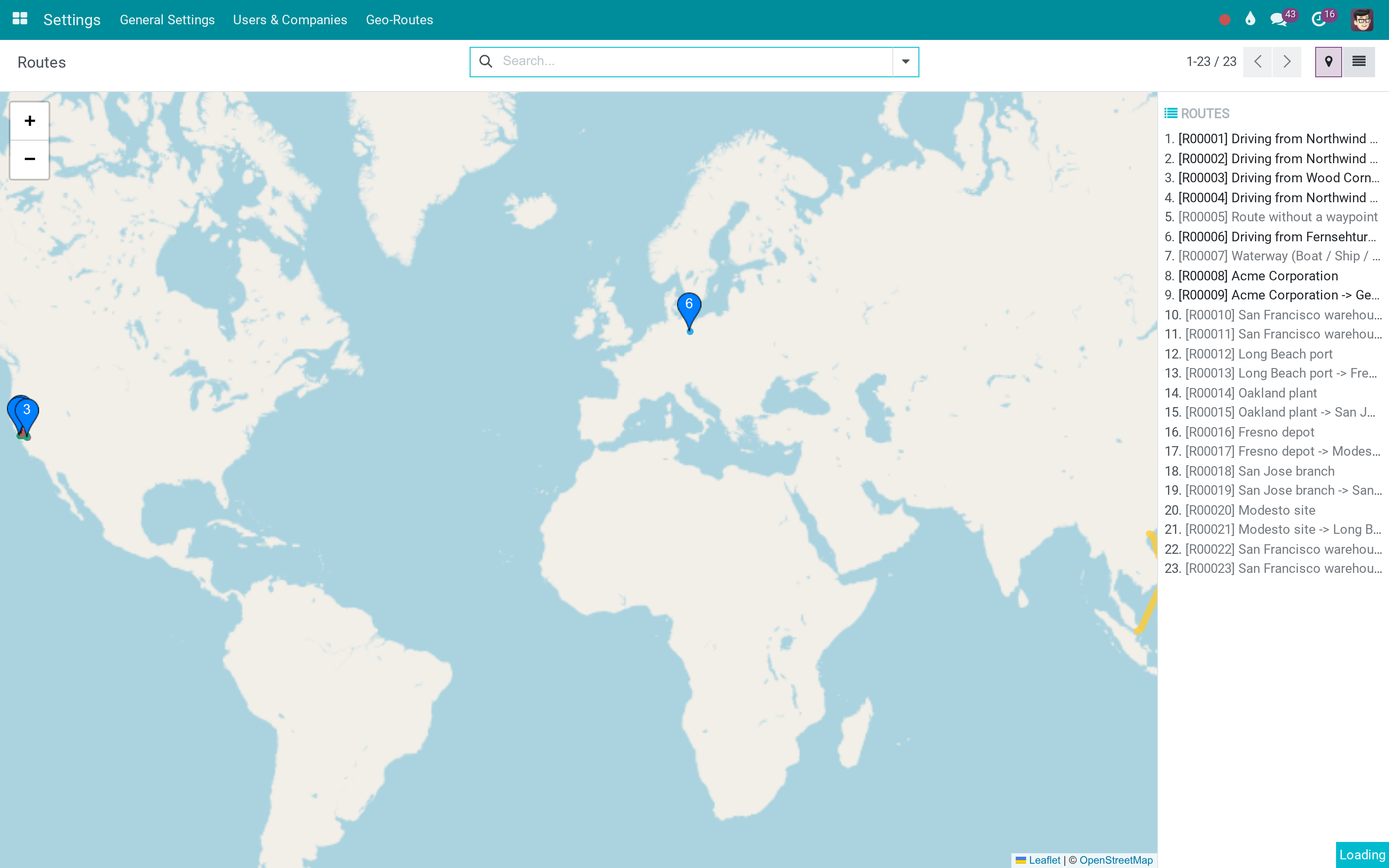 Routes on the map