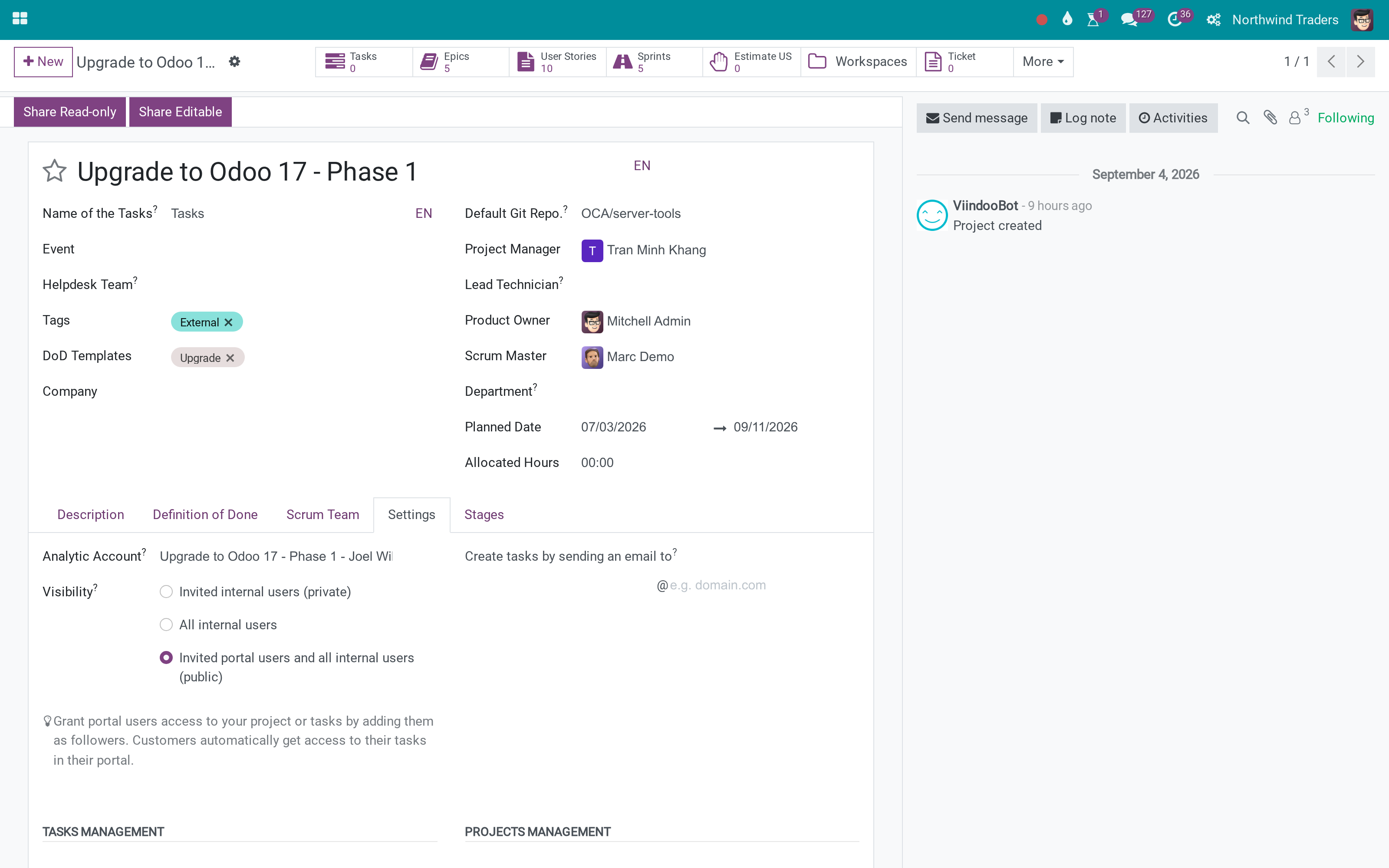 Project settings