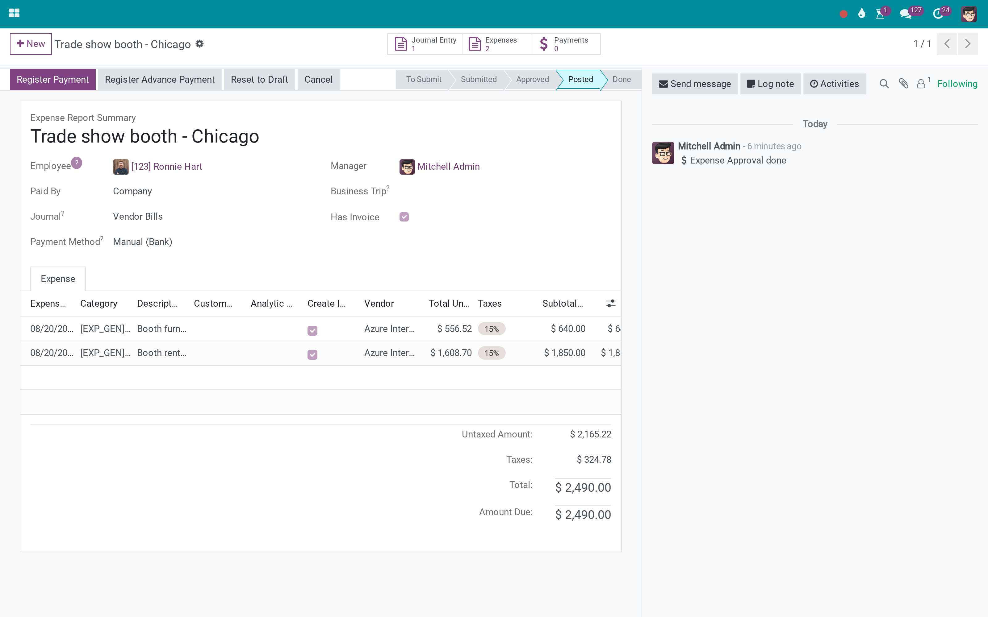 Expense reports that become vendor bills, not just entries