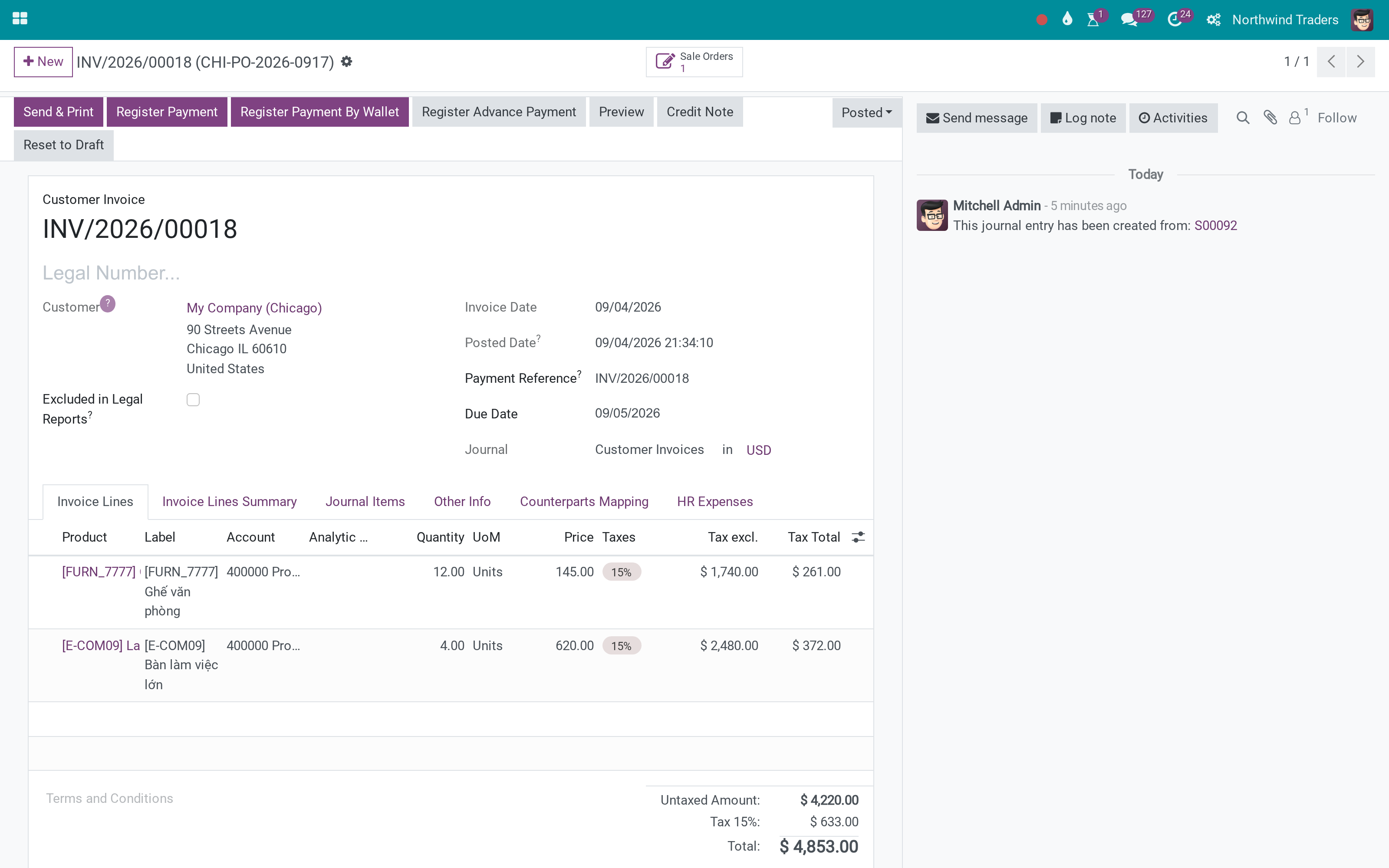 Post an invoice to a sister company and its bill appears there
