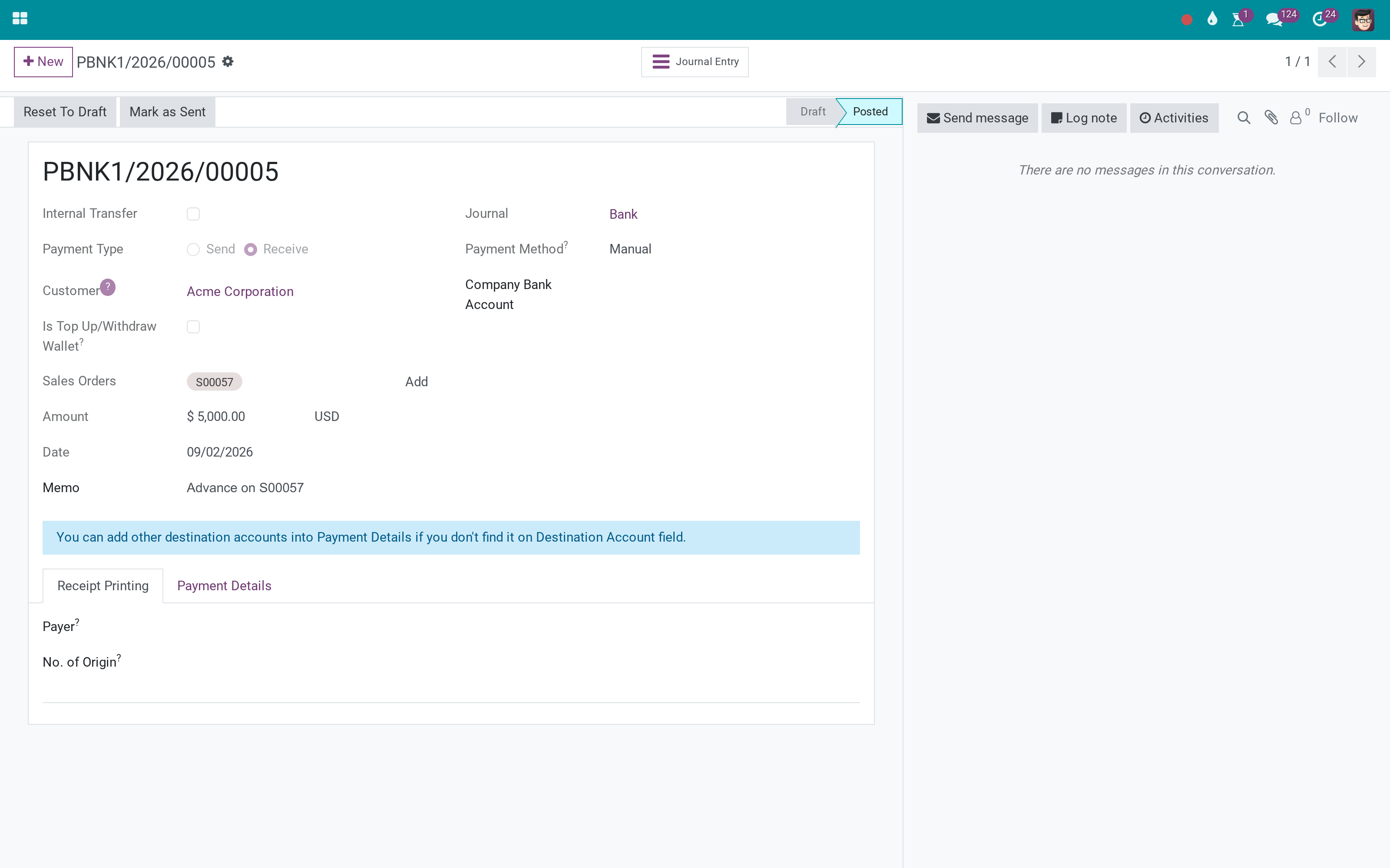 A deposit that knows which sales orders it belongs to