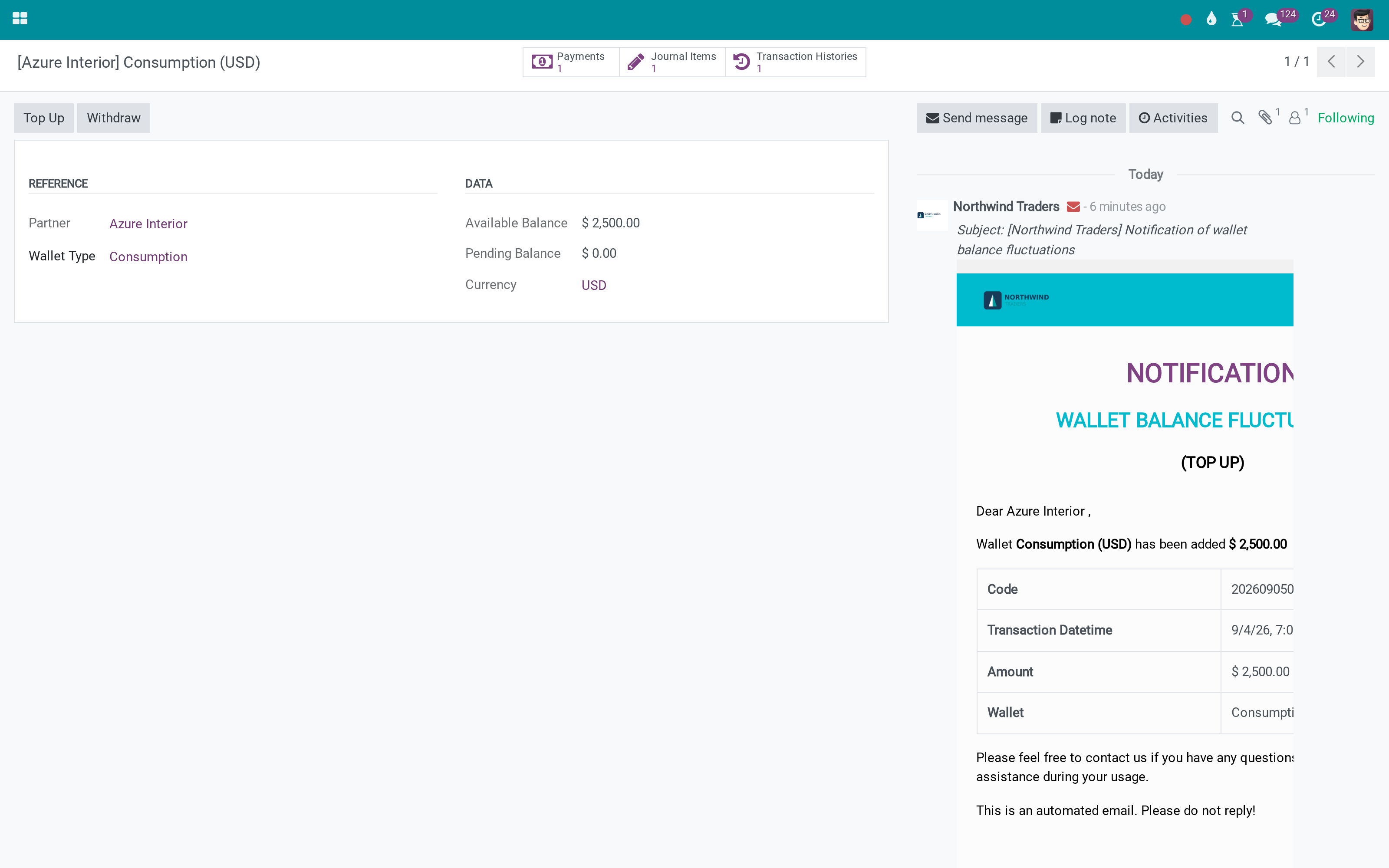 A prepaid balance per customer, with the accounting behind it