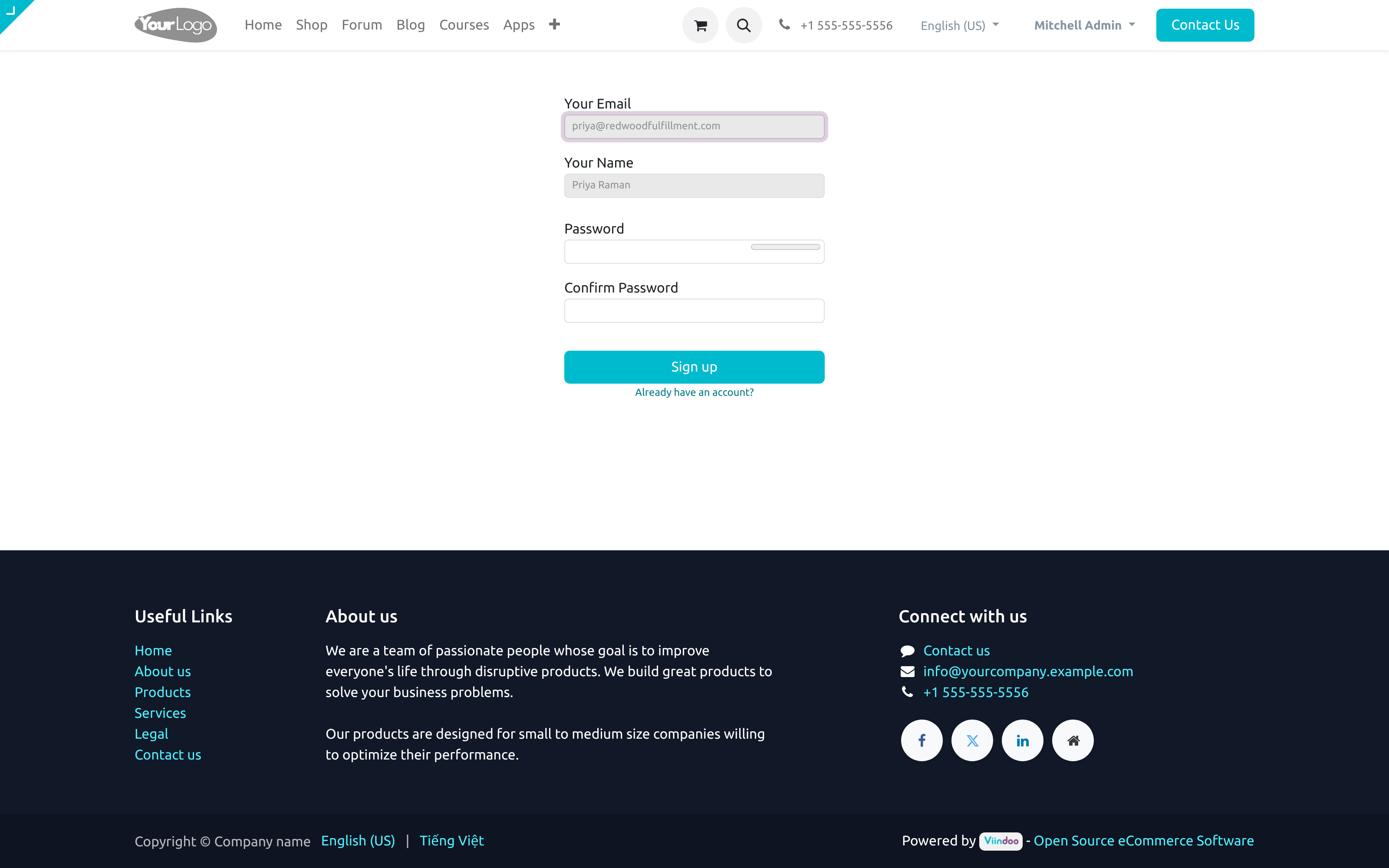 The password policy on the signup page
