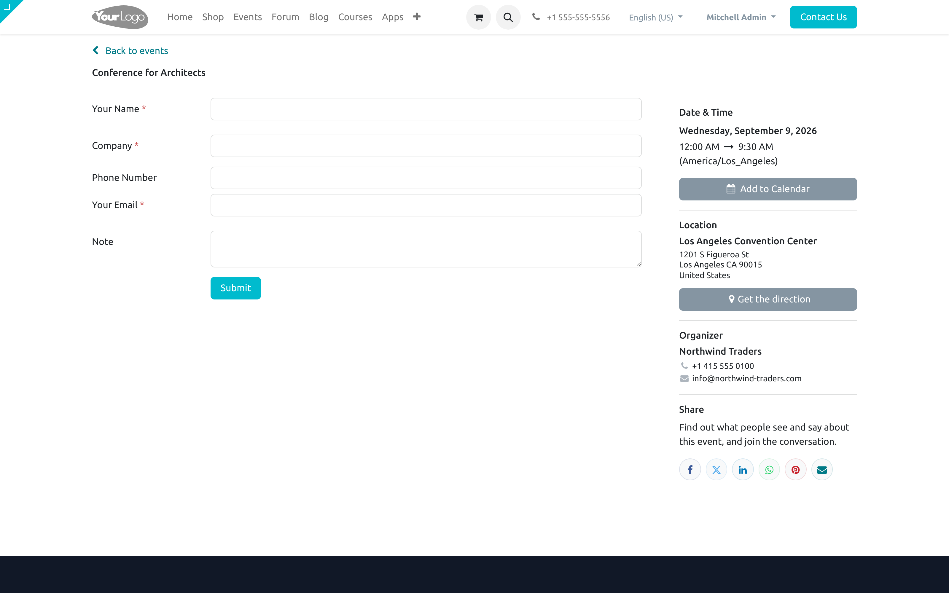 Self check-in at the event from a web page