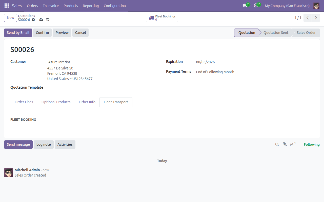 Link Fleet Booking set to FB/000009