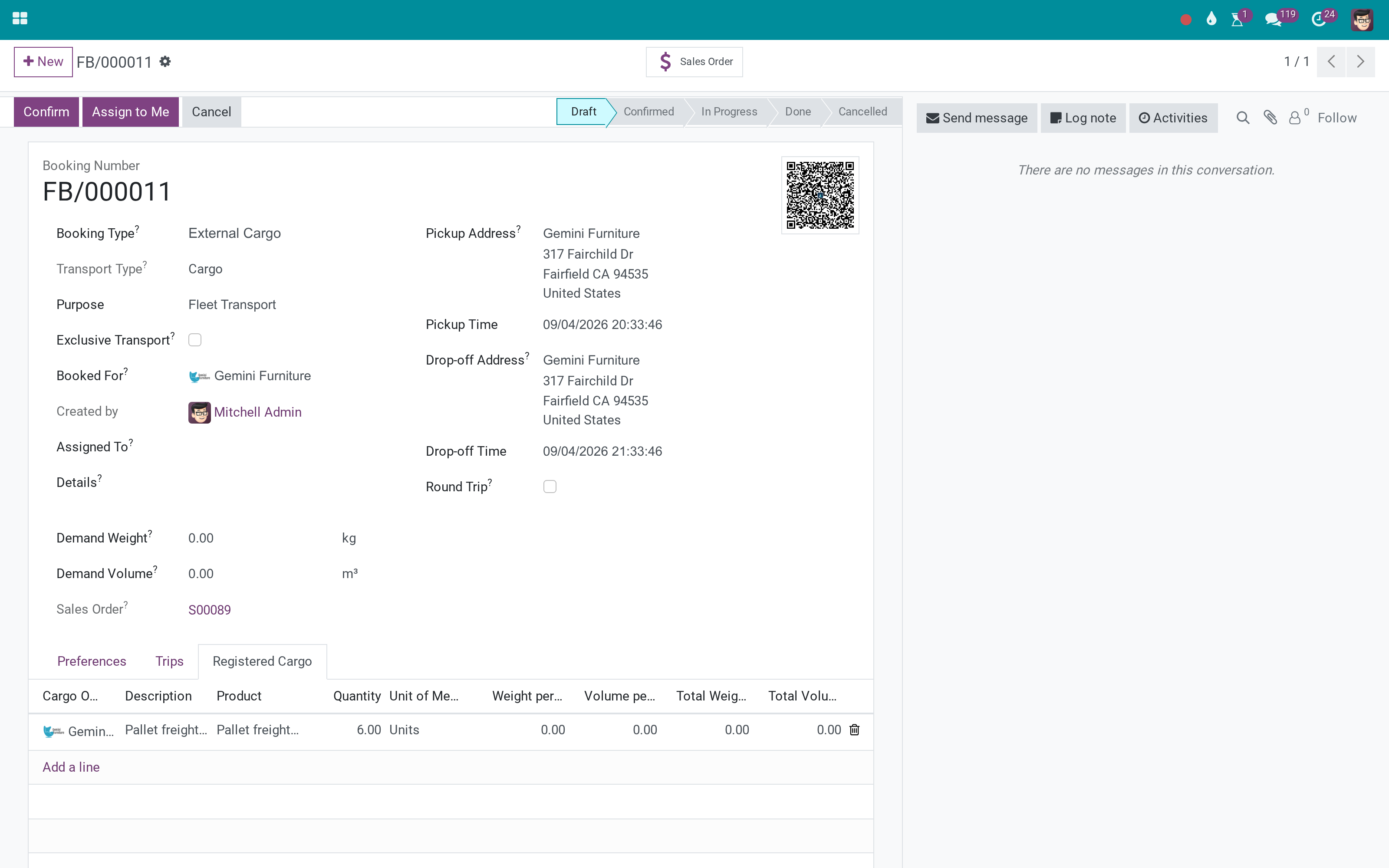 The cargo booking it created
