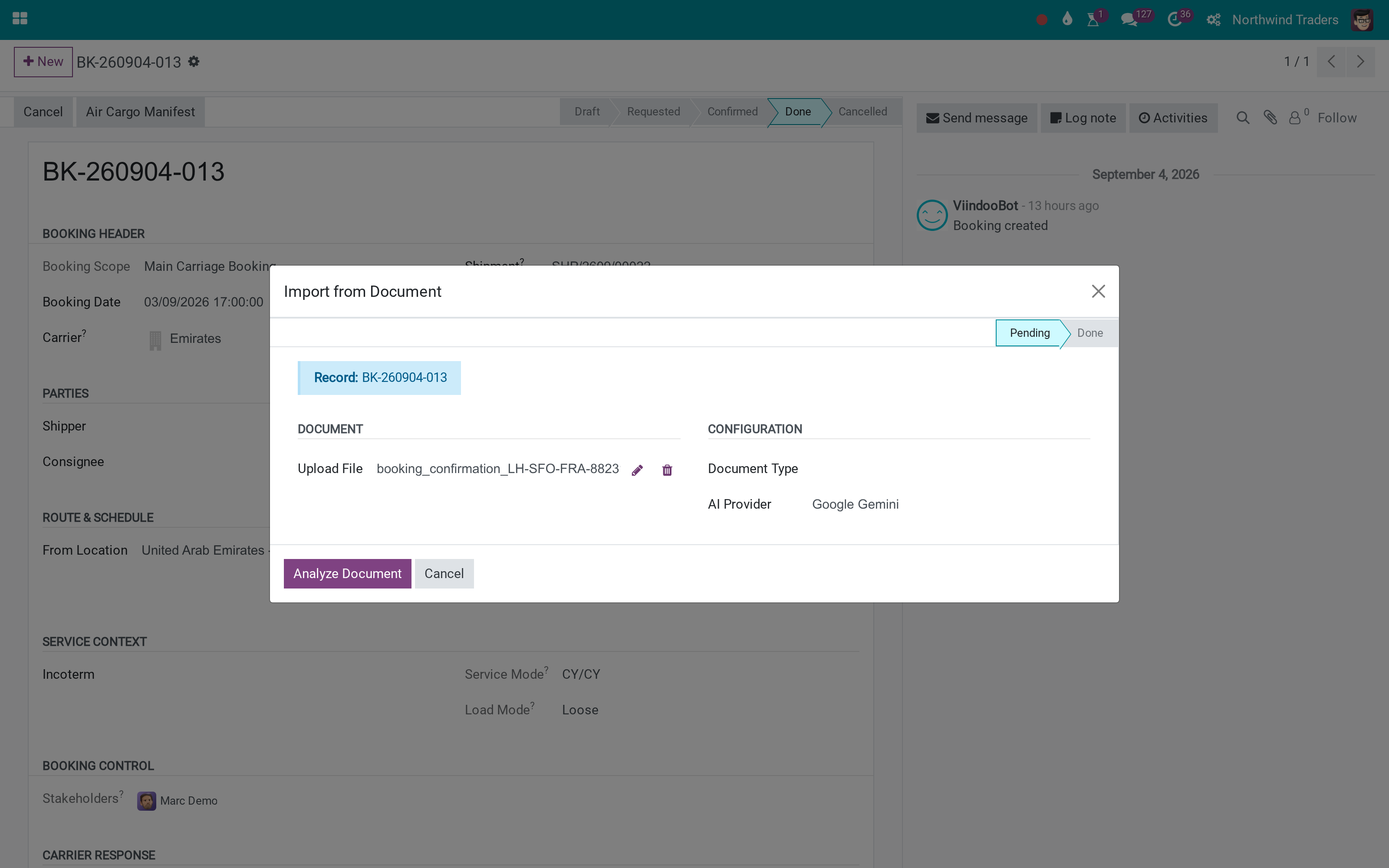 Freight documents parsed into bookings and shipments