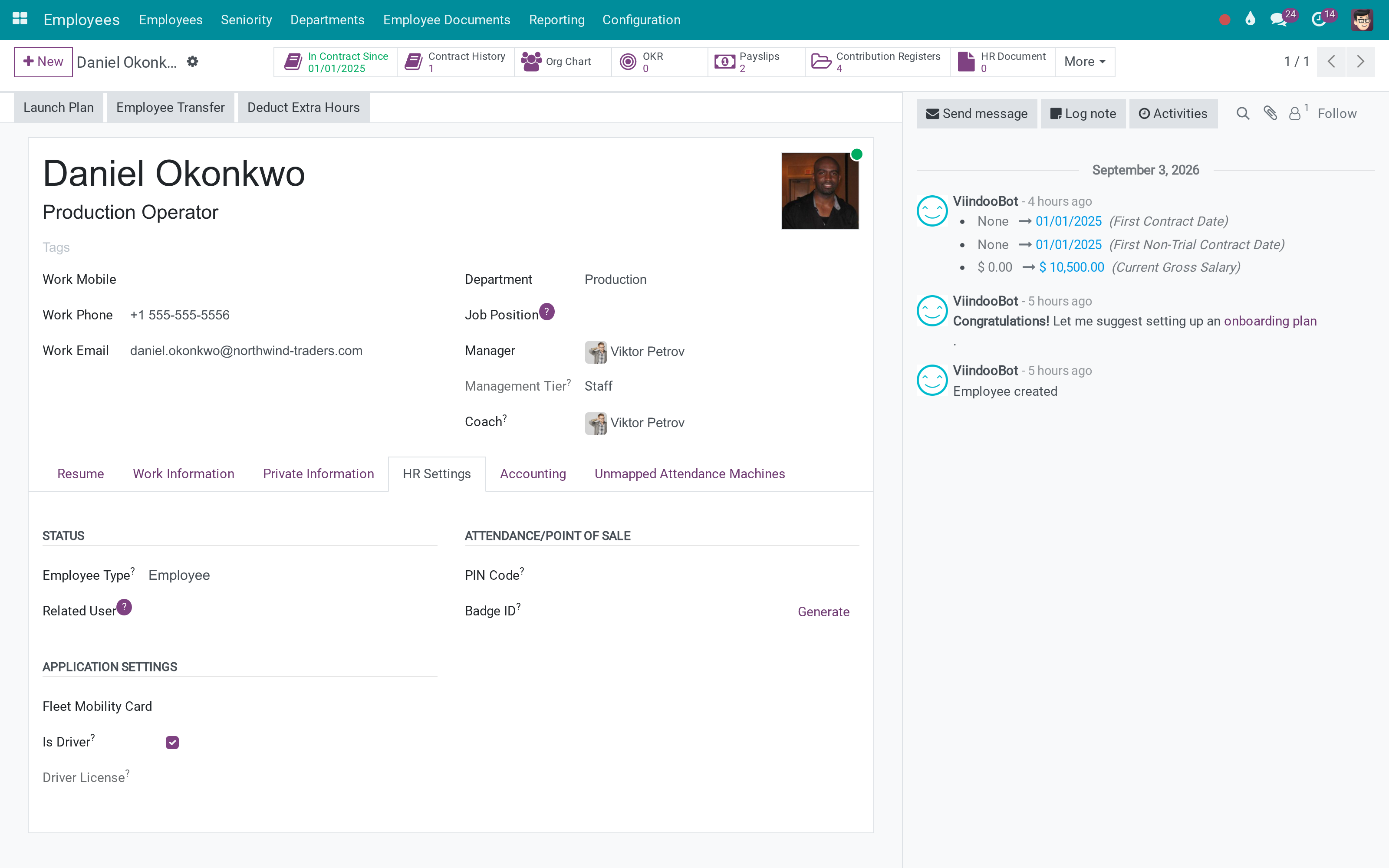 HR settings on the employee