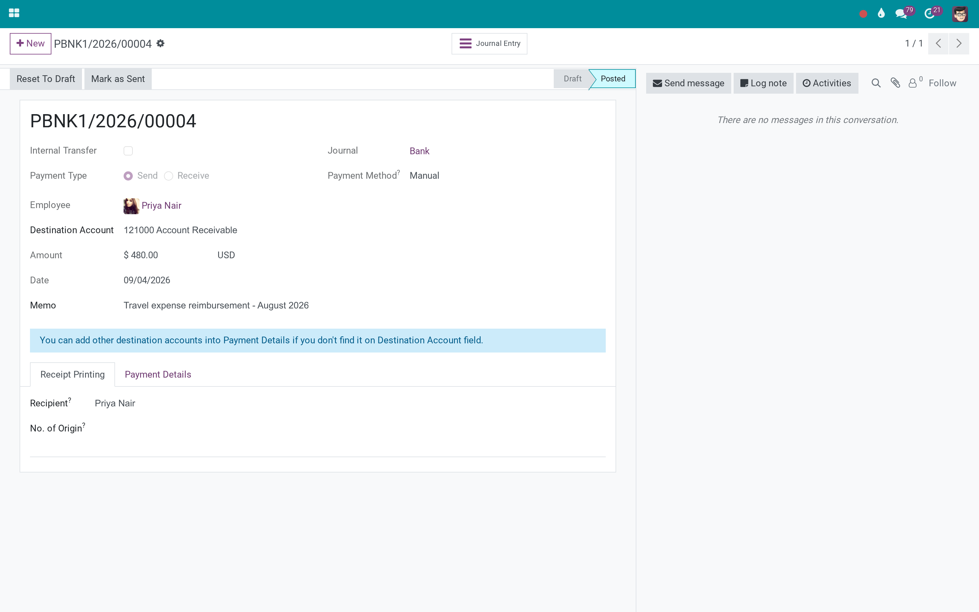 A payment with the Employee partner type