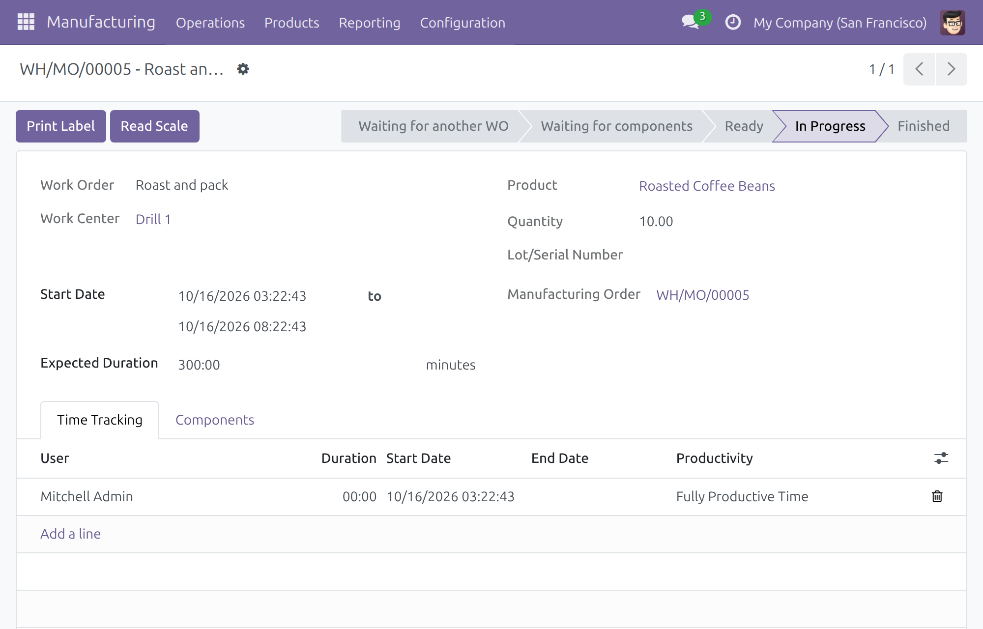 IoT Manufacturing: a work order with Print Label and Read Scale